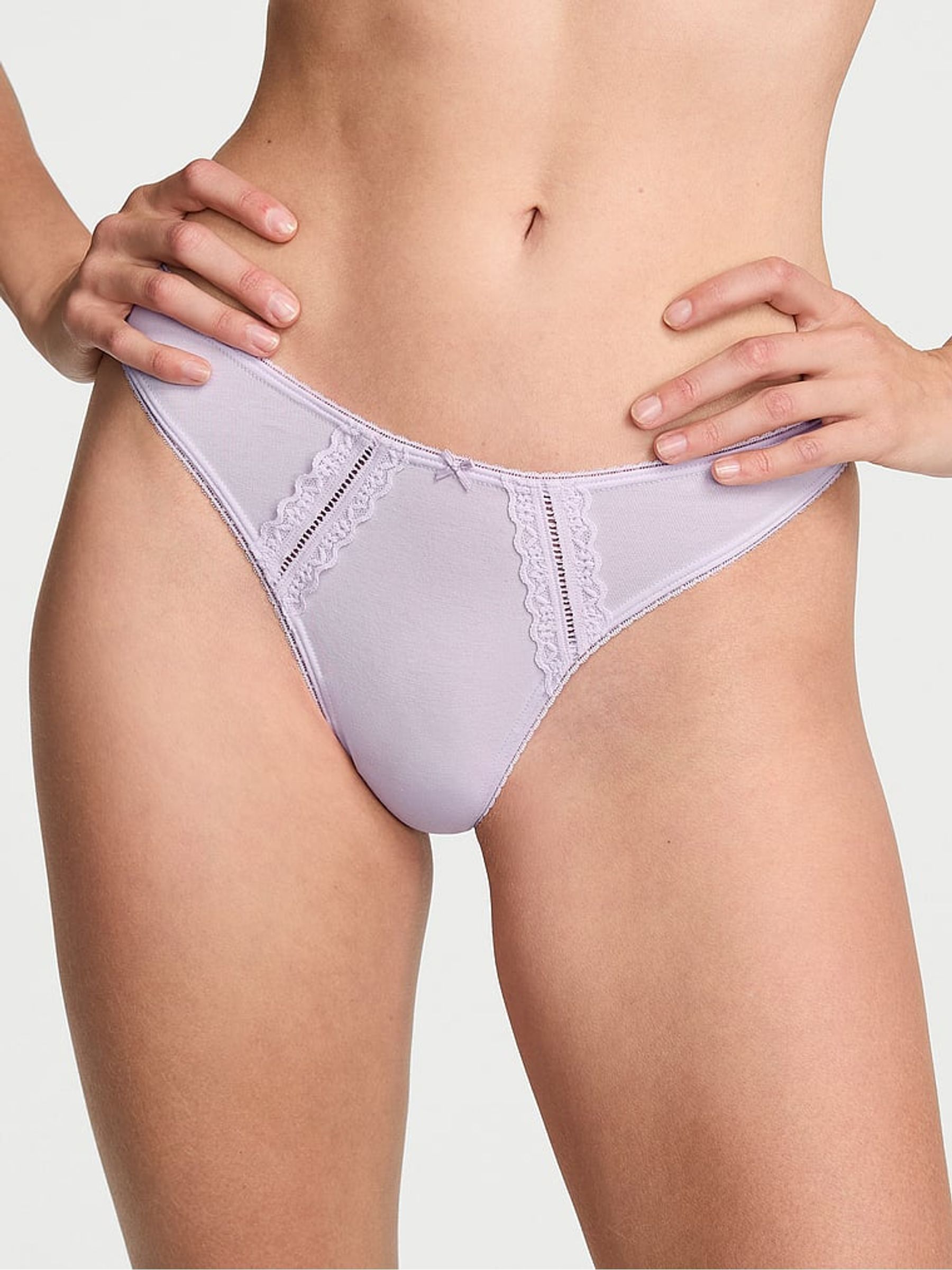 Purple Whisper Thong Cotton Lace Trim Knickers - Image 1 of 2 Purple Whisper Thong Cotton Lace Trim Knickers - Image 1 of 2
