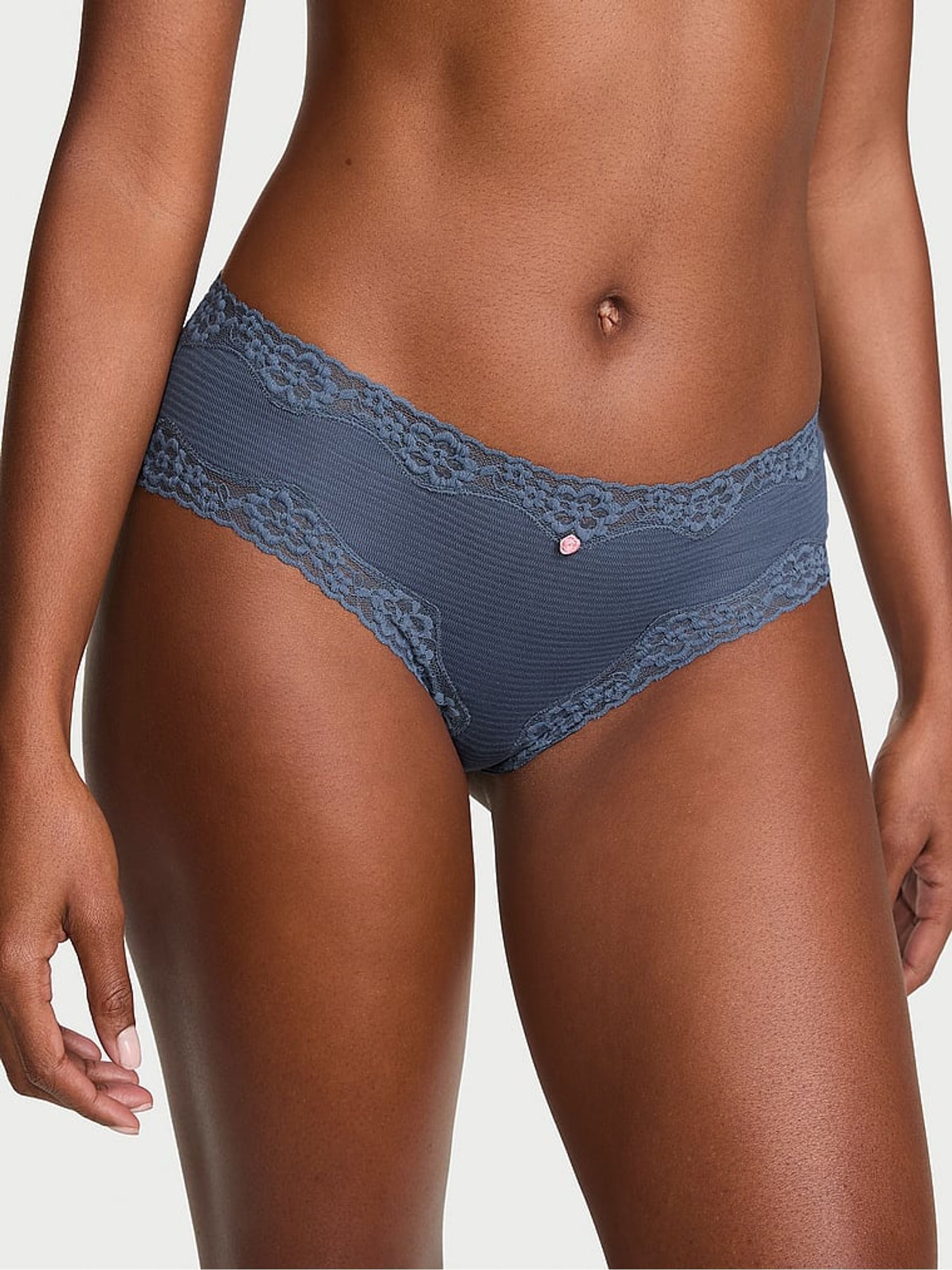 Bluestream Cheeky Cotton Stripe Lace Waist Knickers - Image 1 of 2
