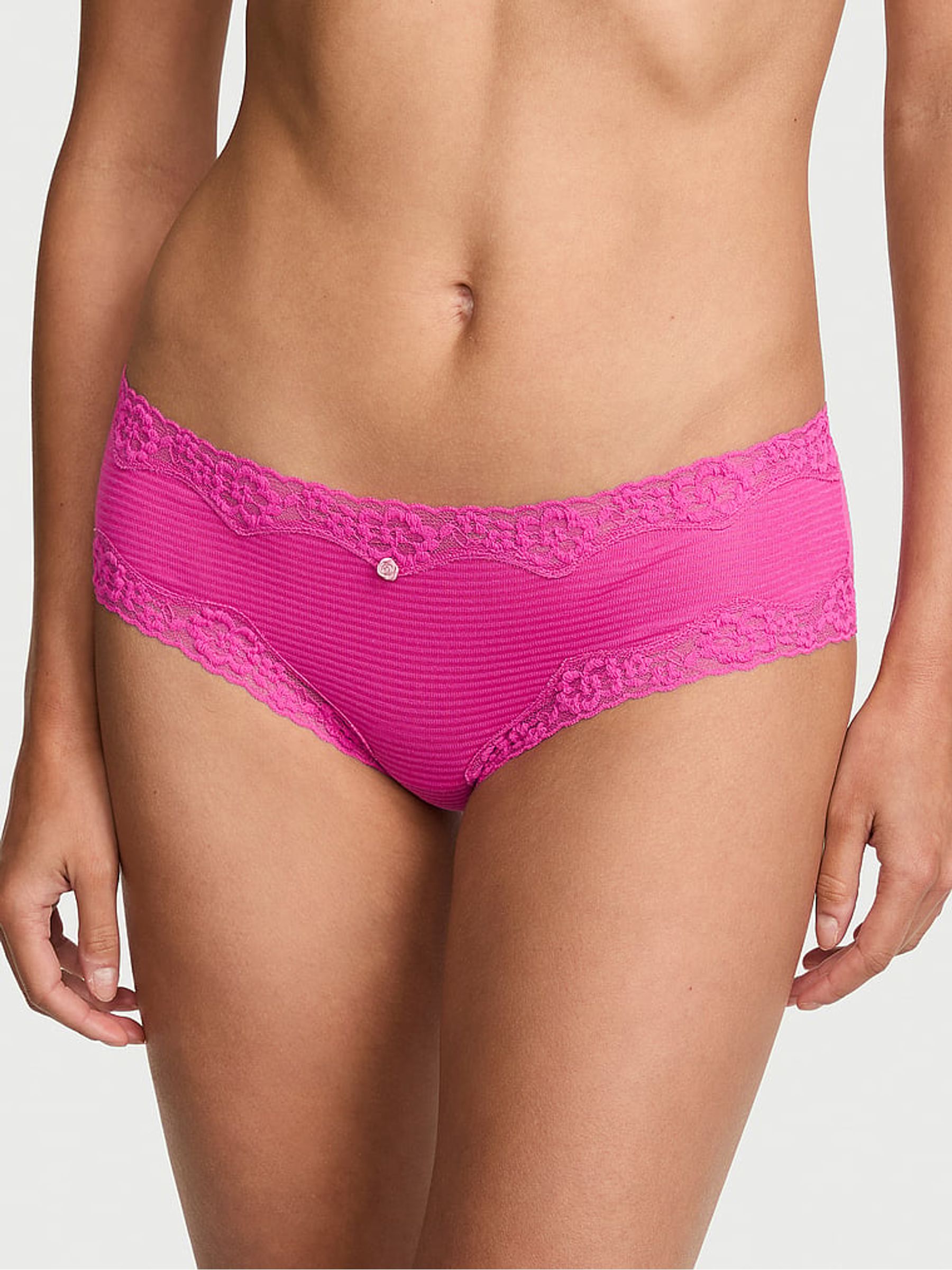 Pink Fire Cheeky Cotton Stripe Lace Waist Knickers - Image 1 of 2