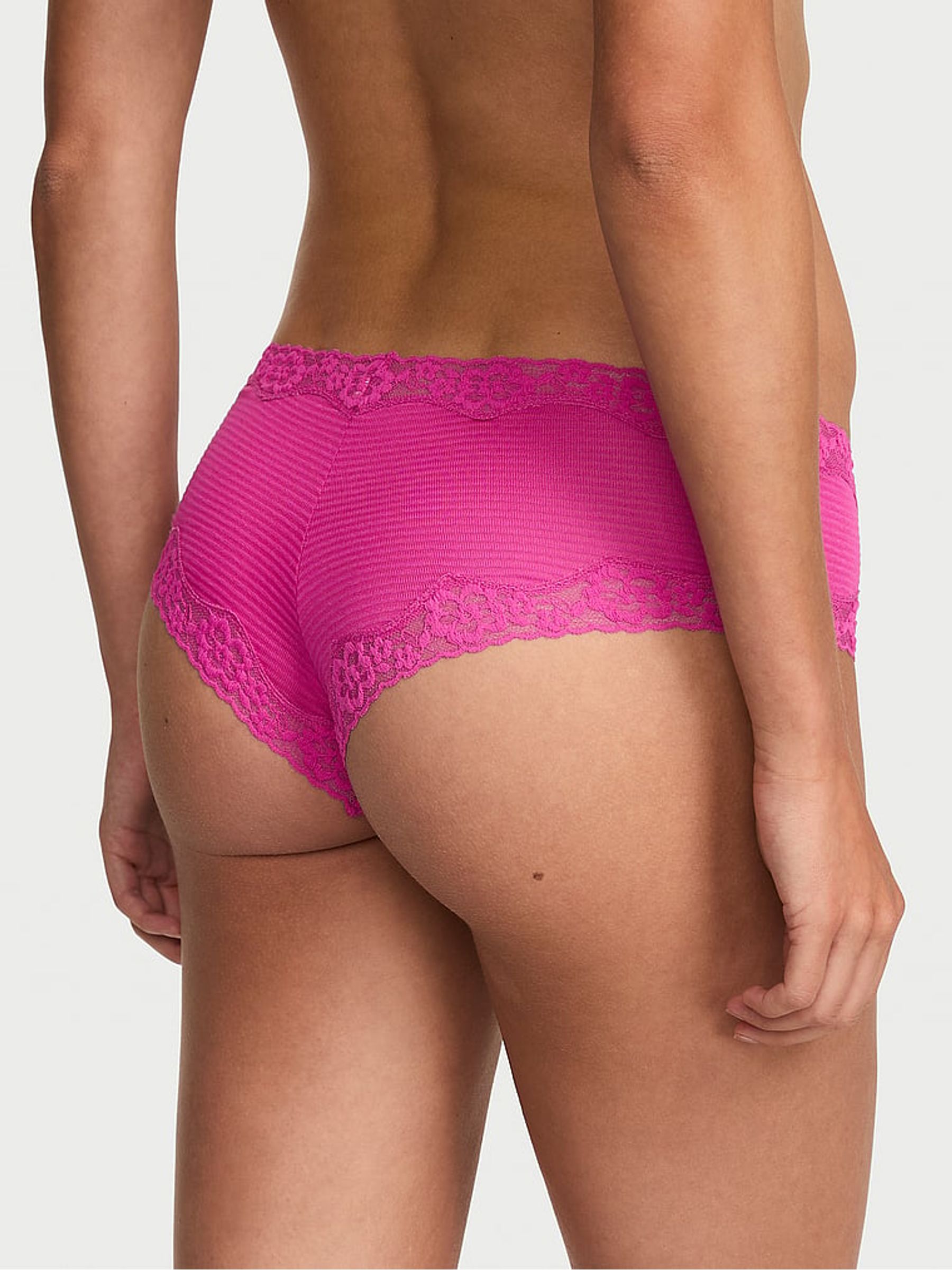 Pink Fire Cheeky Cotton Stripe Lace Waist Knickers - Image 2 of 2