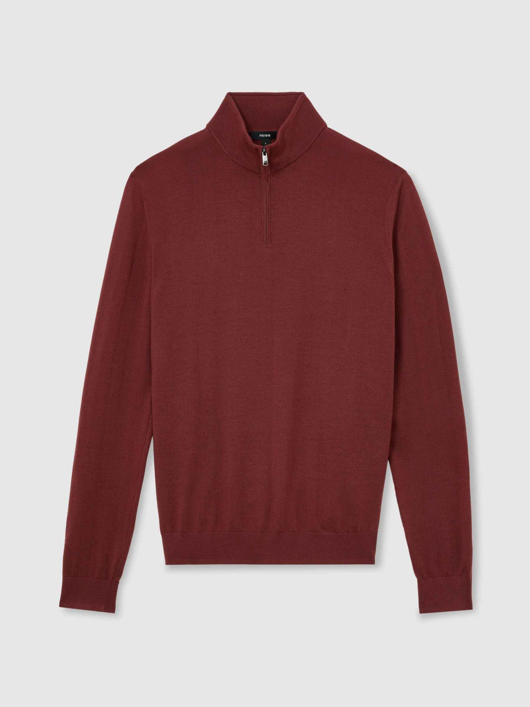 Merino Wool Half-Zip Funnel-Neck Jumper in Rooibos Red - Image 2 of 5