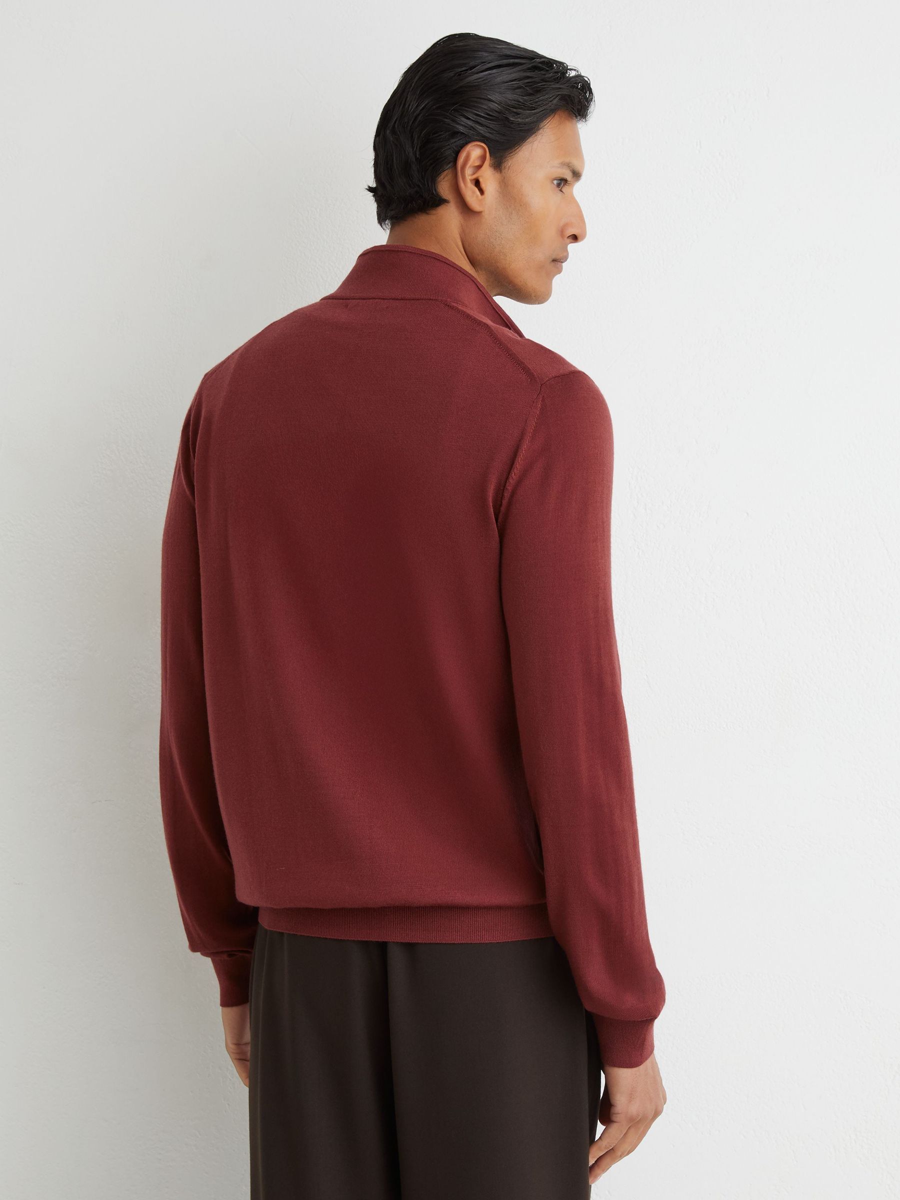 Merino Wool Half-Zip Funnel-Neck Jumper in Rooibos Red - Image 4 of 5