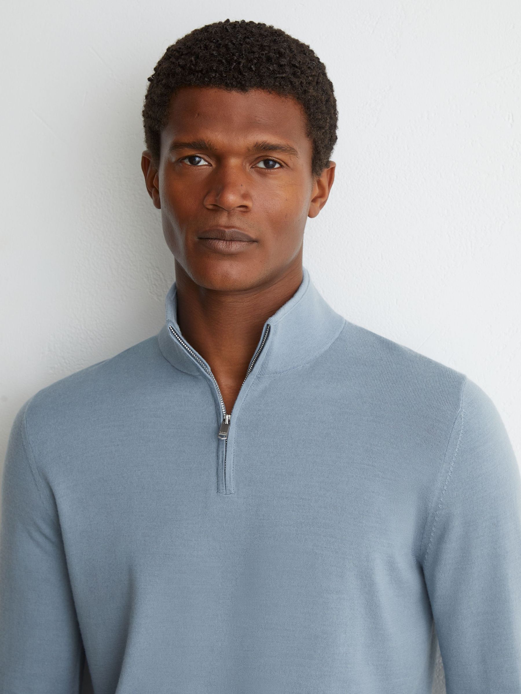 Merino Wool Half-Zip Funnel-Neck Jumper in Armour Blue - Image 1 of 6