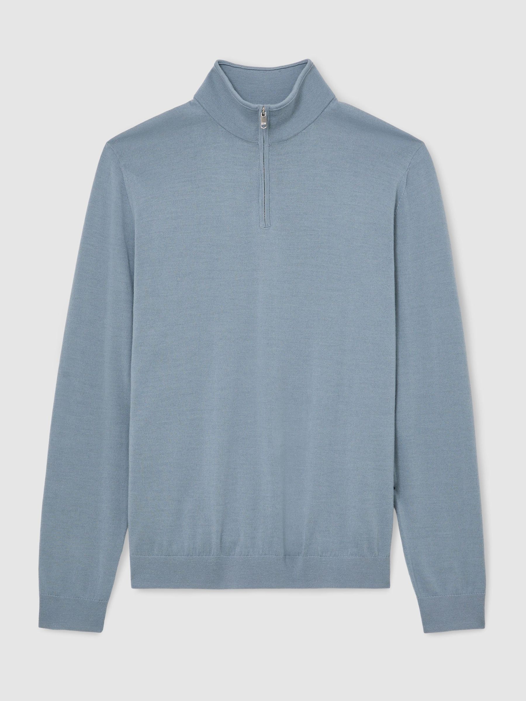 Merino Wool Half-Zip Funnel-Neck Jumper in Armour Blue - Image 2 of 6
