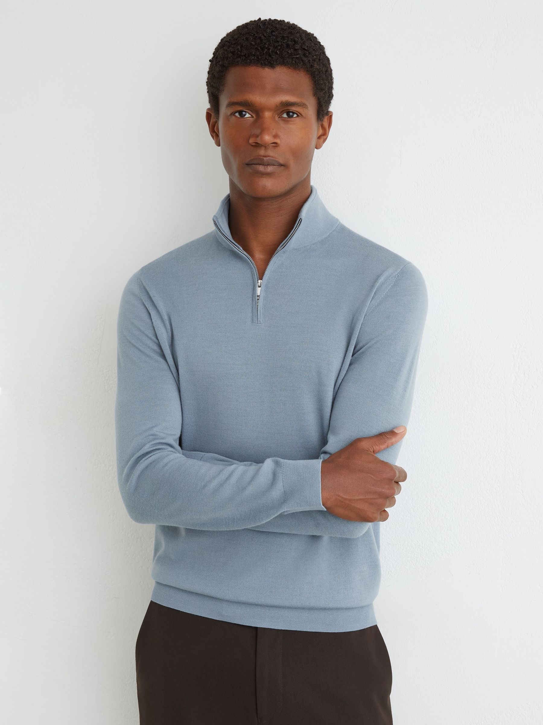 Merino Wool Half-Zip Funnel-Neck Jumper in Armour Blue - Image 3 of 6