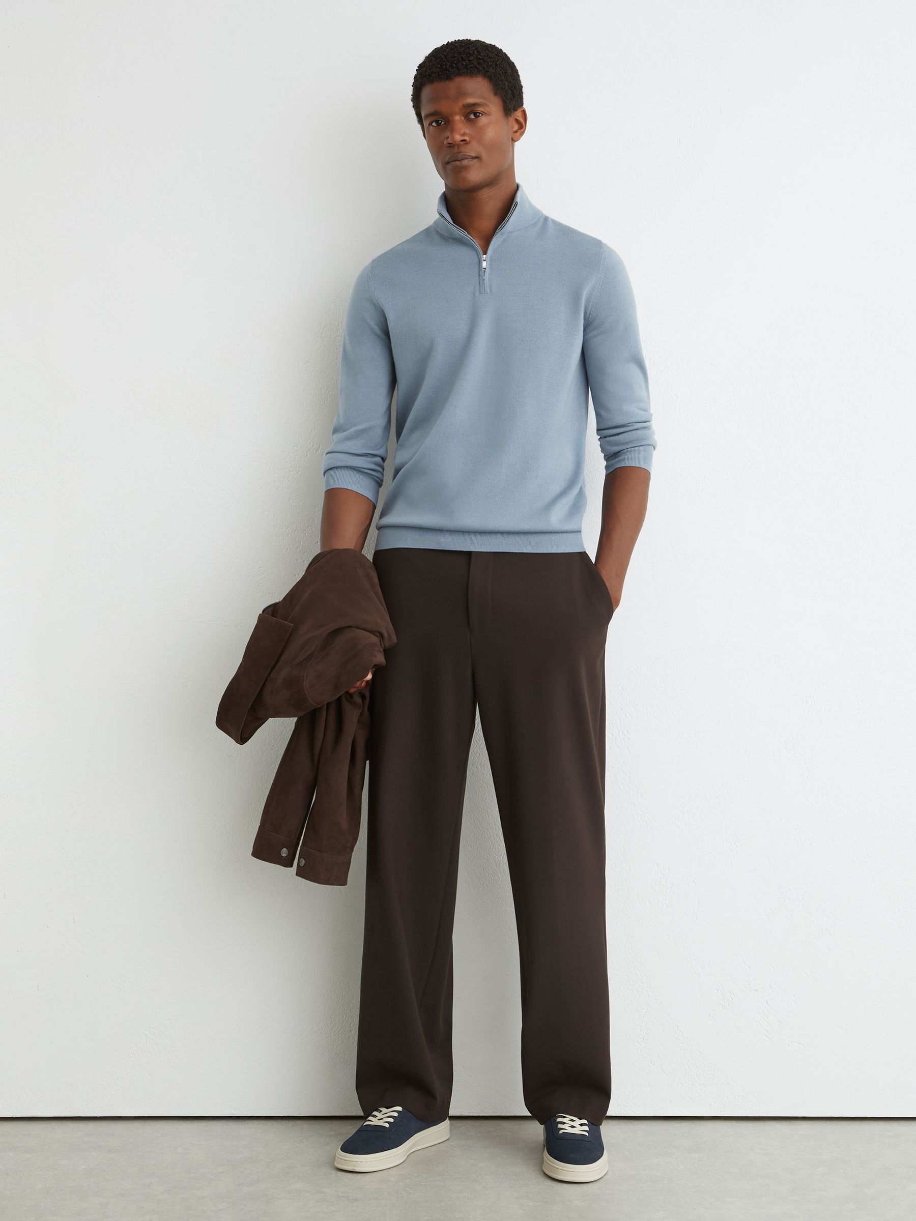 Merino Wool Half-Zip Funnel-Neck Jumper in Armour Blue - Image 4 of 6