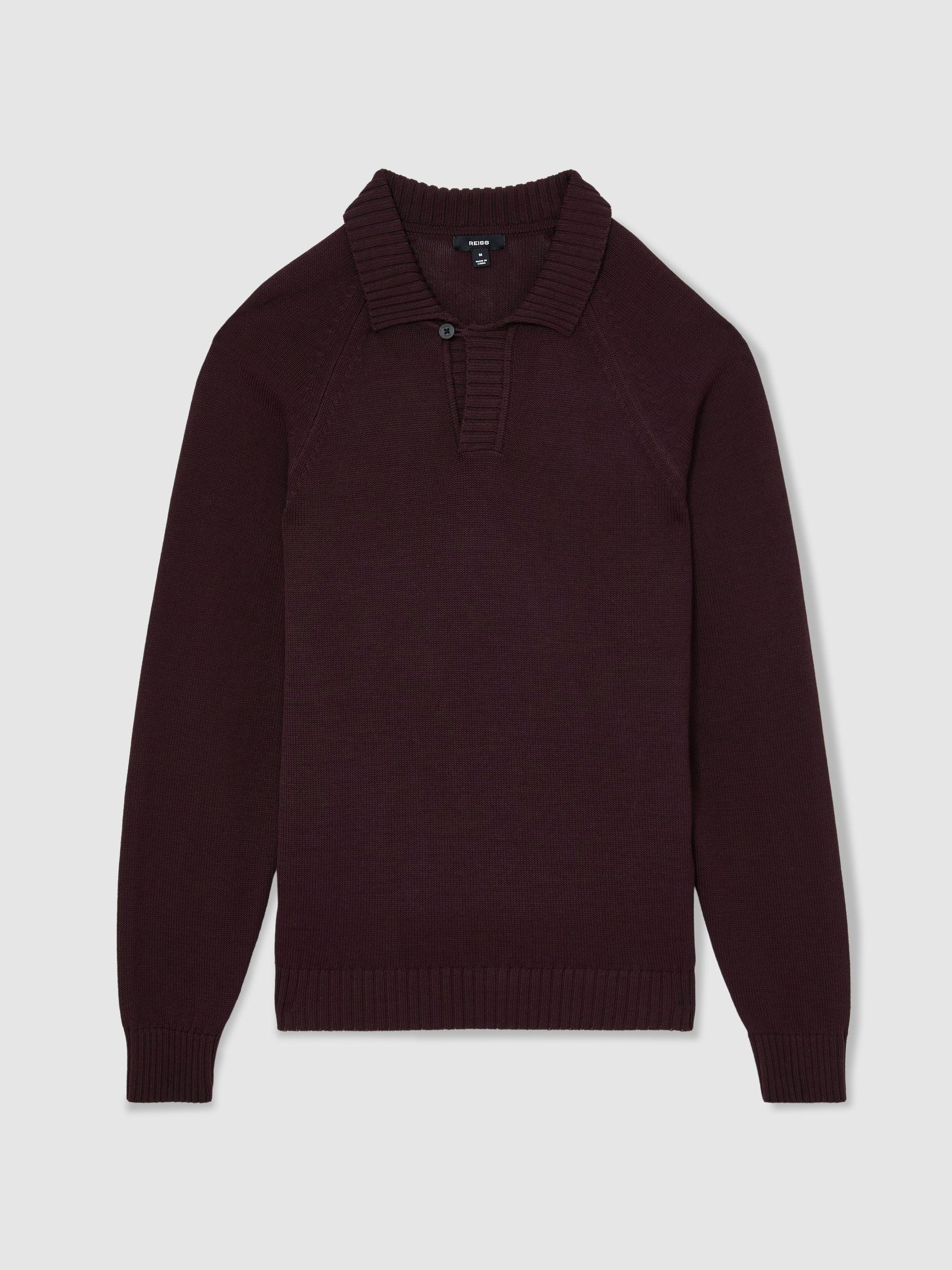 Cotton Open-Collar Polo Jumper in Bordeaux - Image 2 of 6