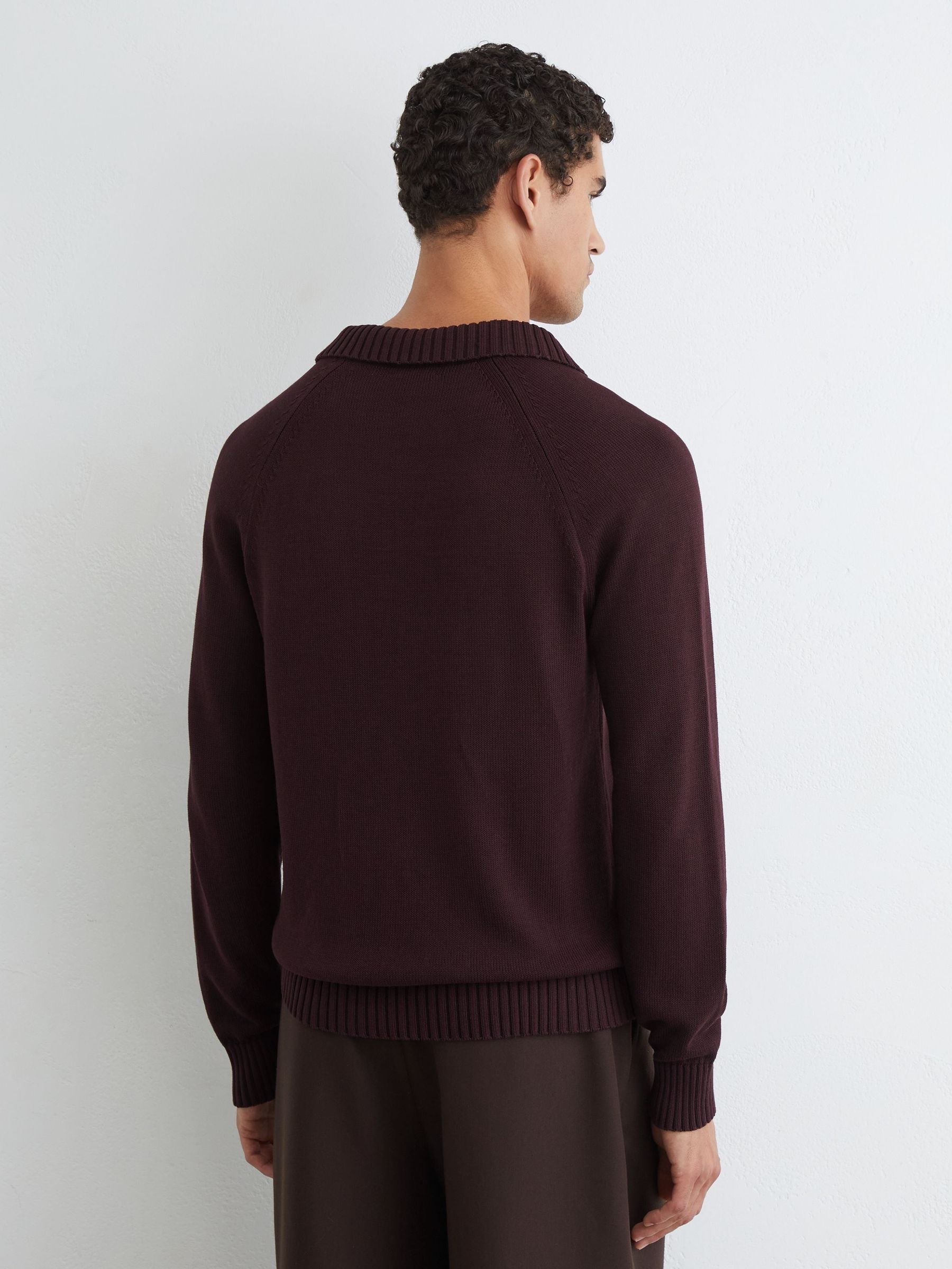 Cotton Open-Collar Polo Jumper in Bordeaux - Image 5 of 6