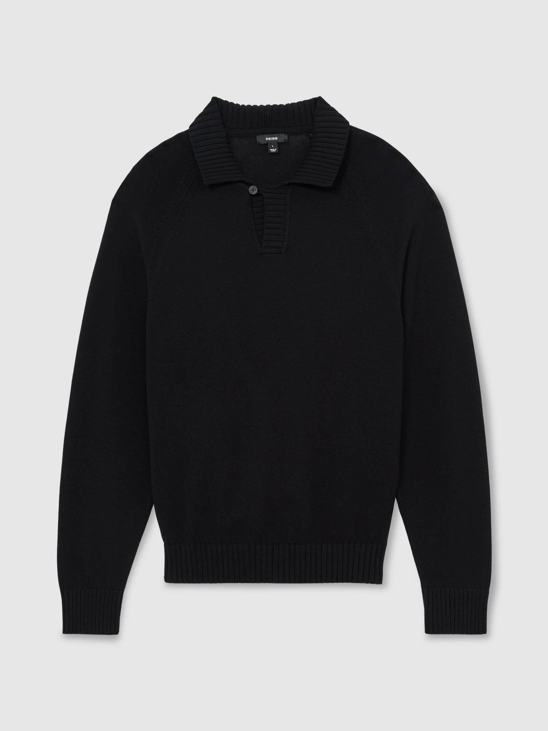 Cotton Open-Collar Polo Jumper in Navy - Image 2 of 6