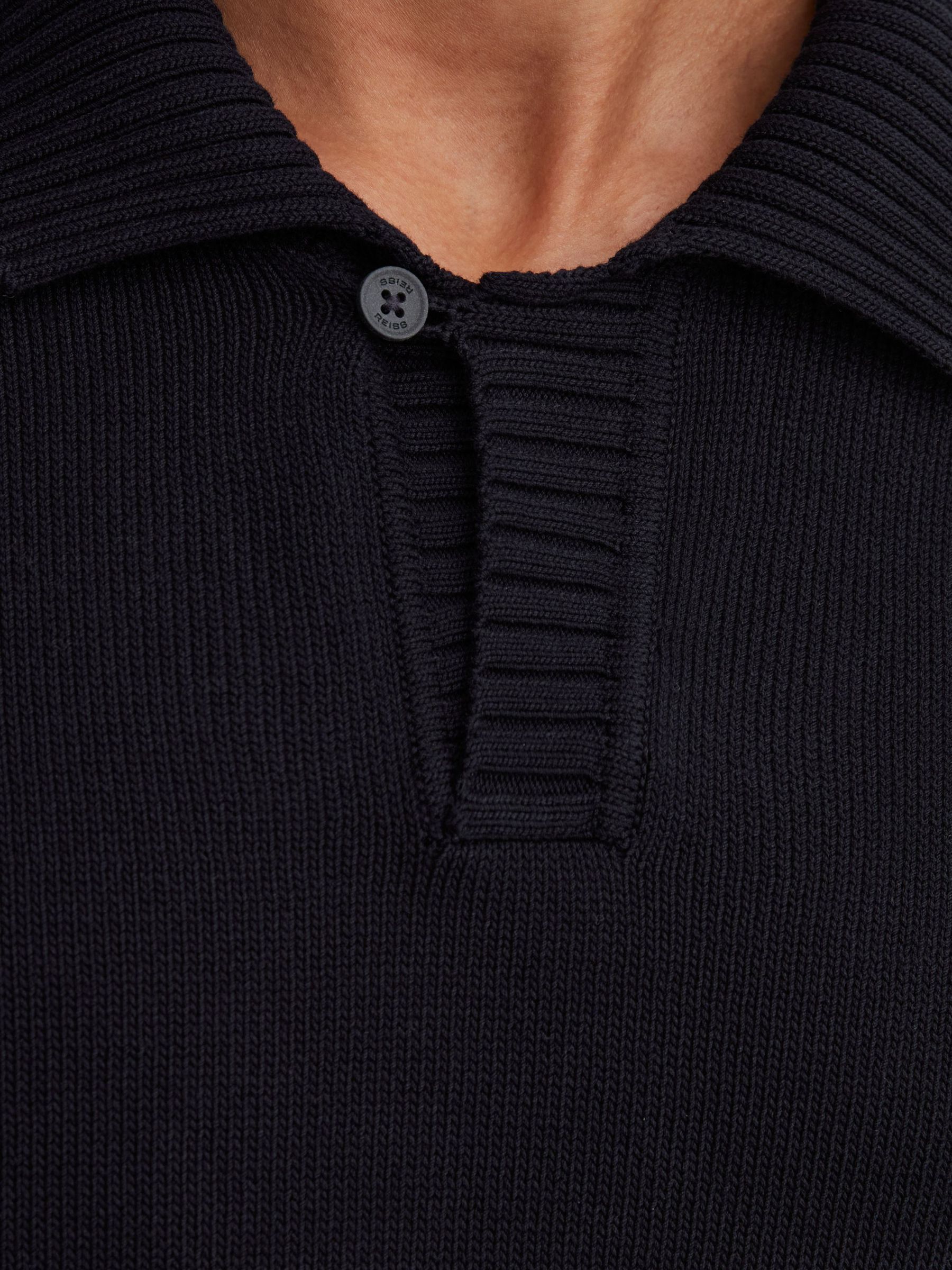 Cotton Open-Collar Polo Jumper in Navy - Image 5 of 6