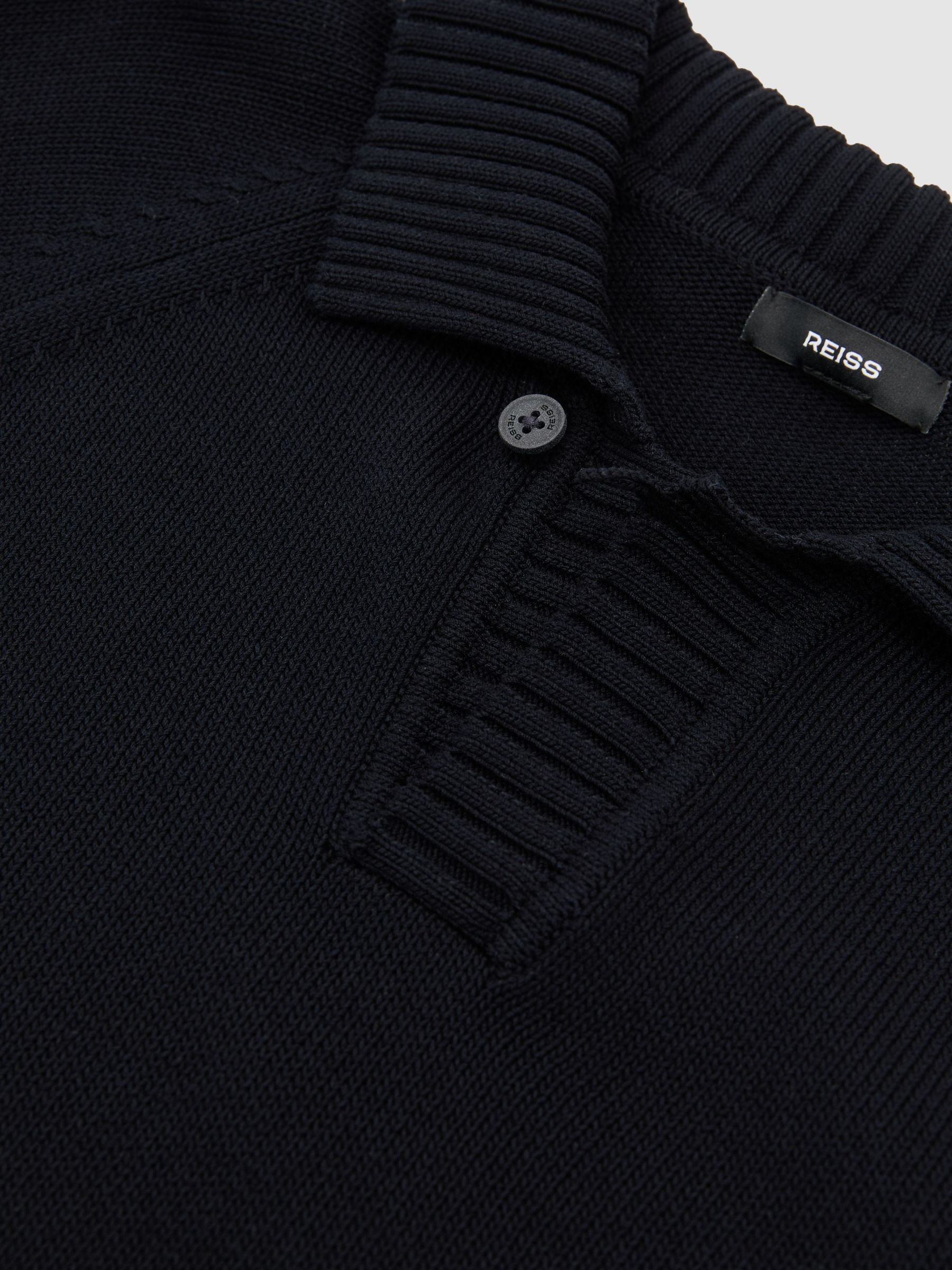 Cotton Open-Collar Polo Jumper in Navy - Image 6 of 6