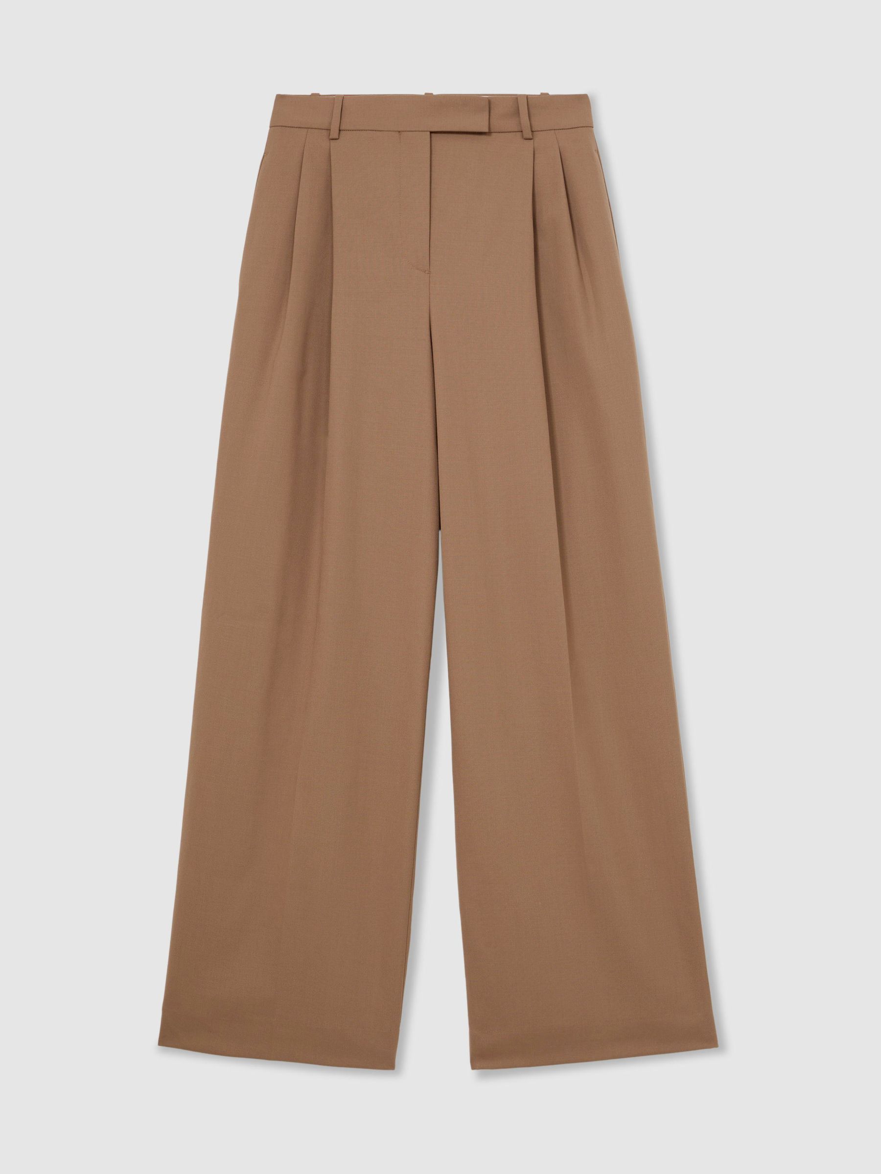 Wool-Blend Wide-Leg Pleated Trousers in Camel - Image 2 of 6