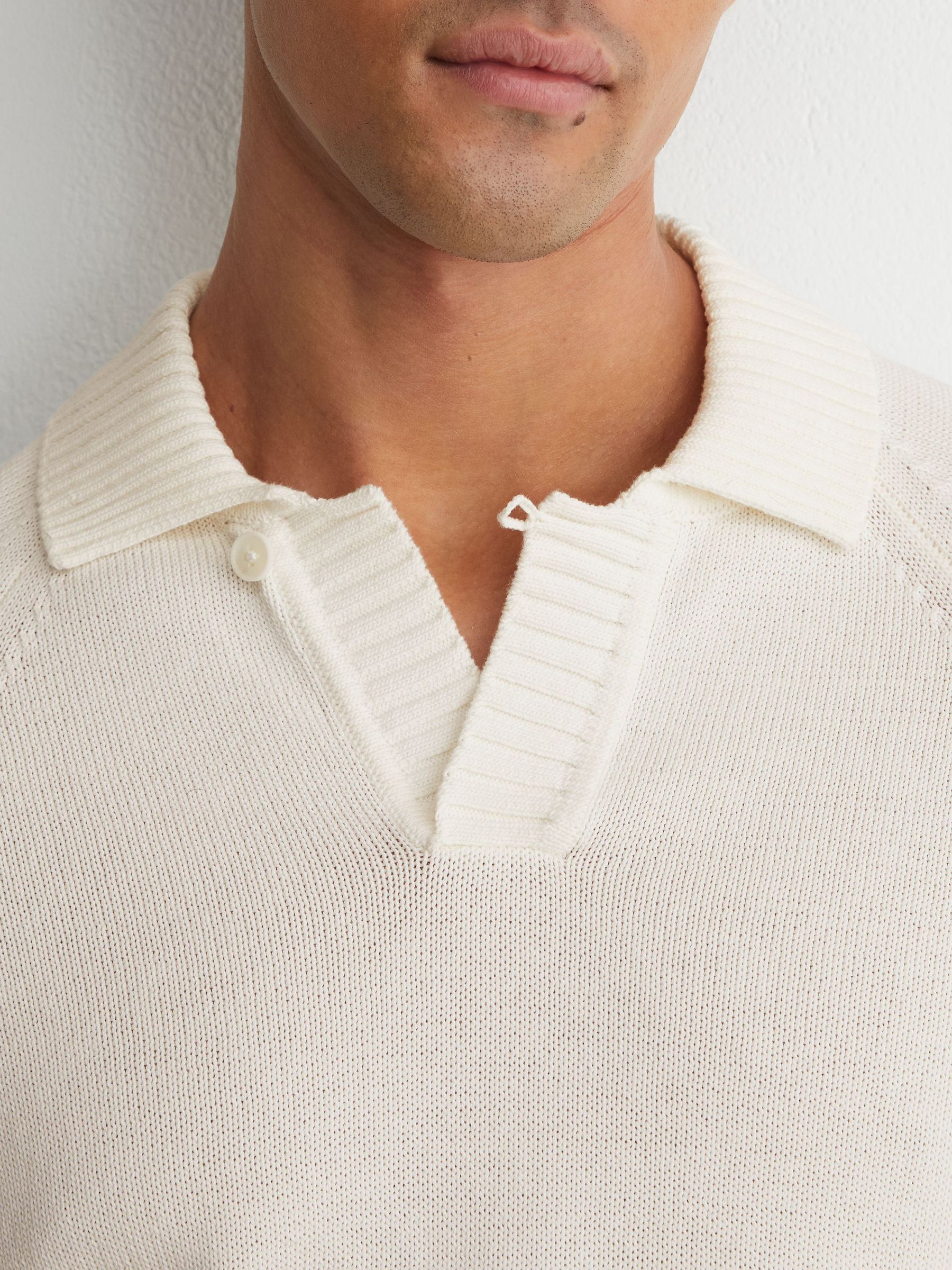 Cotton Open-Collar Polo Jumper in White - Image 3 of 7