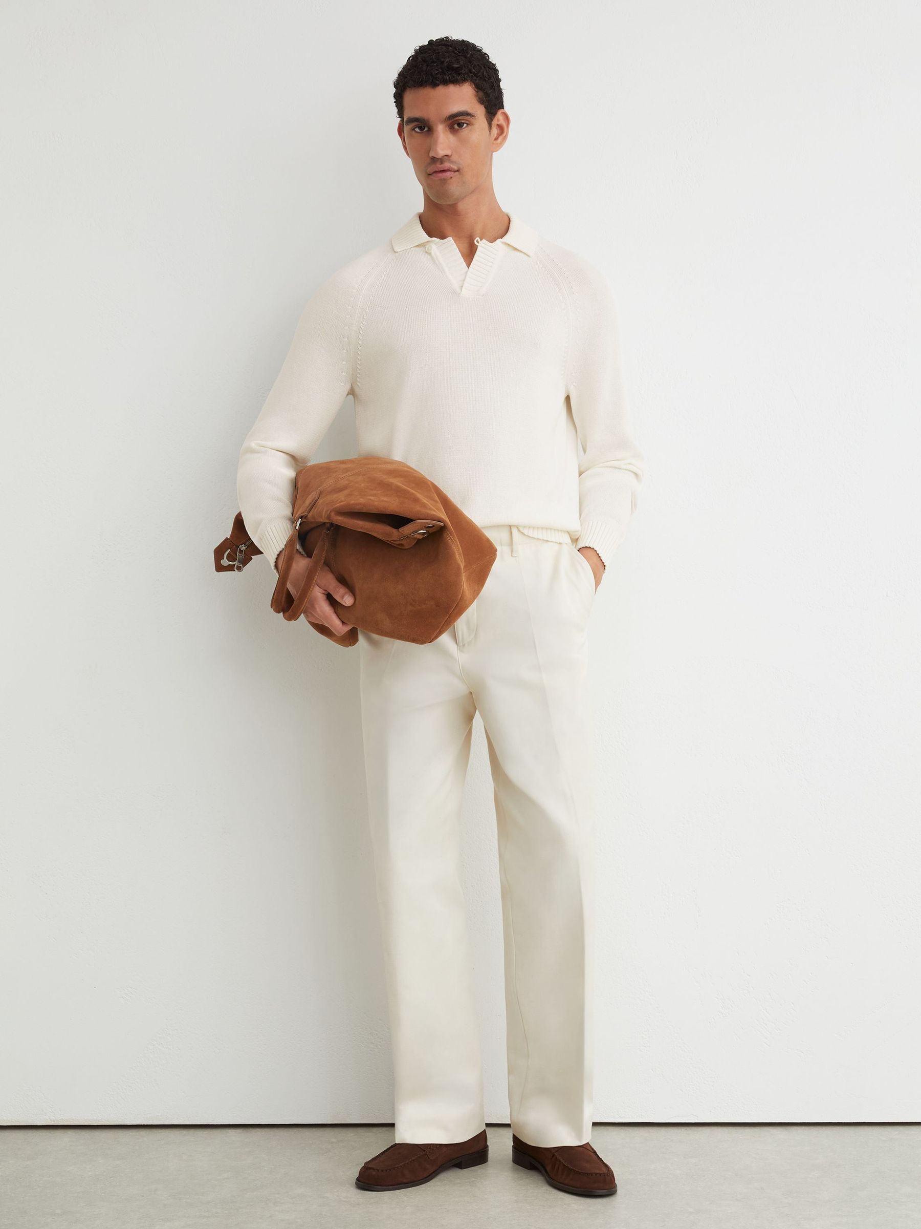 Cotton Open-Collar Polo Jumper in White - Image 4 of 7