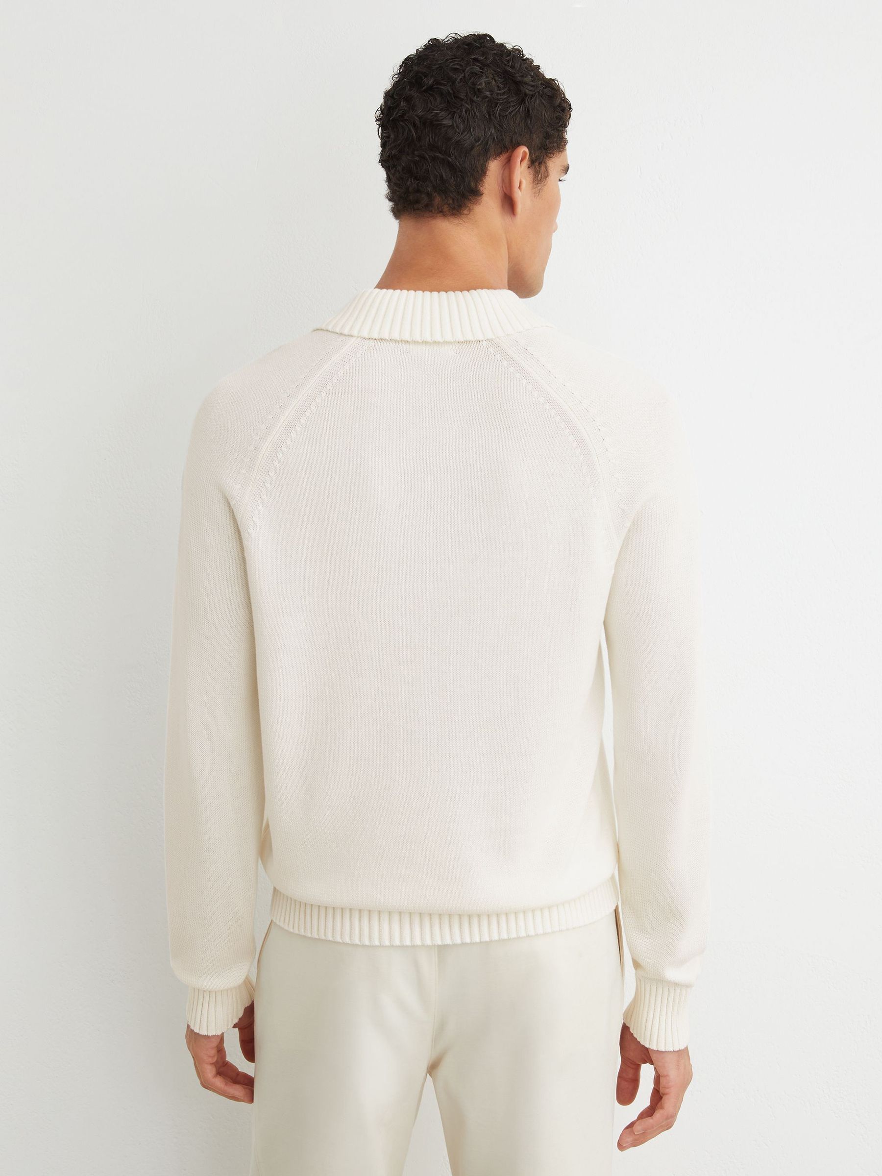 Cotton Open-Collar Polo Jumper in White - Image 6 of 7