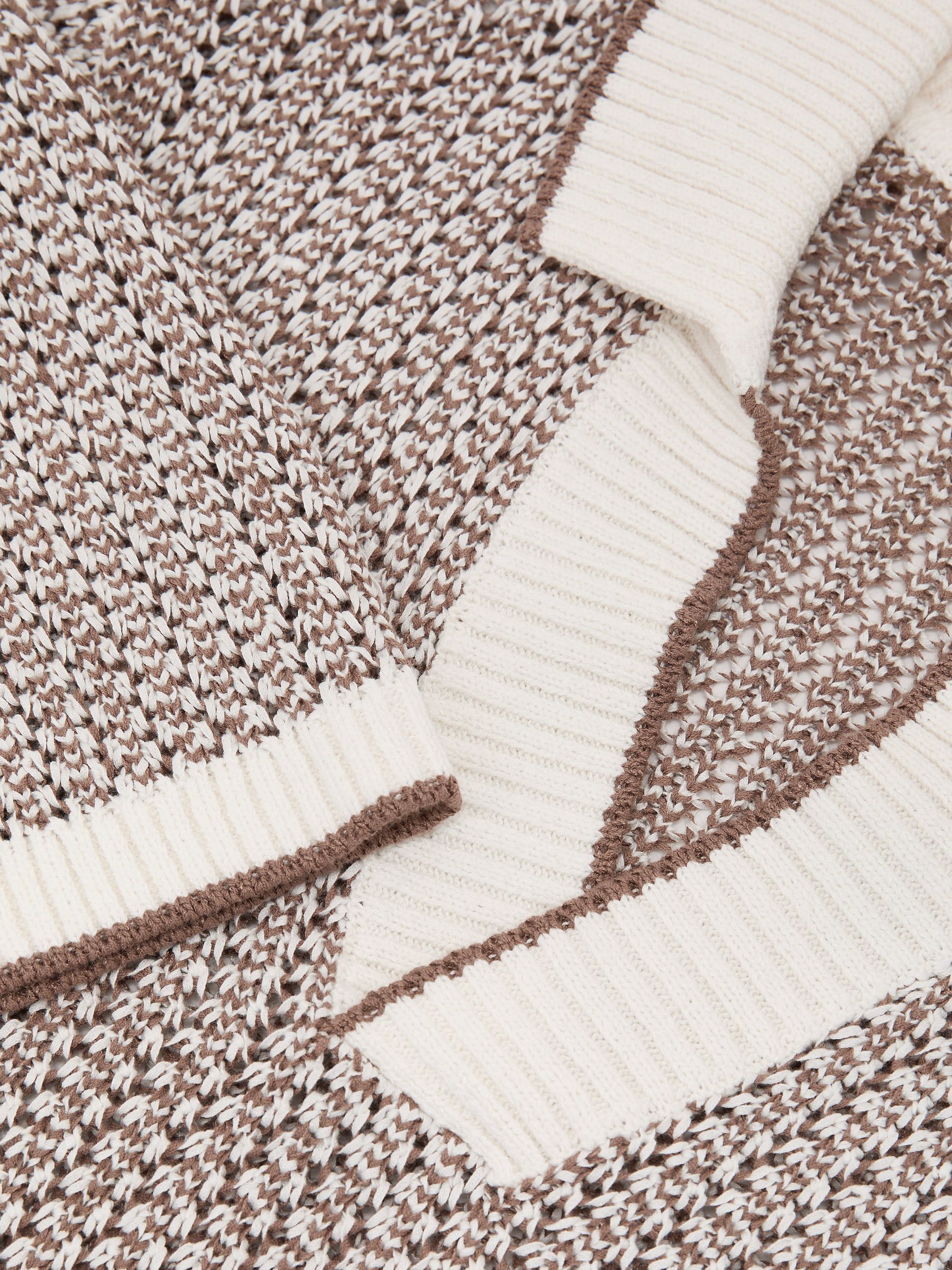 Cotton-Blend Crochet Open-Collar Polo in Tobacco Brown/Ecru - Image 6 of 6