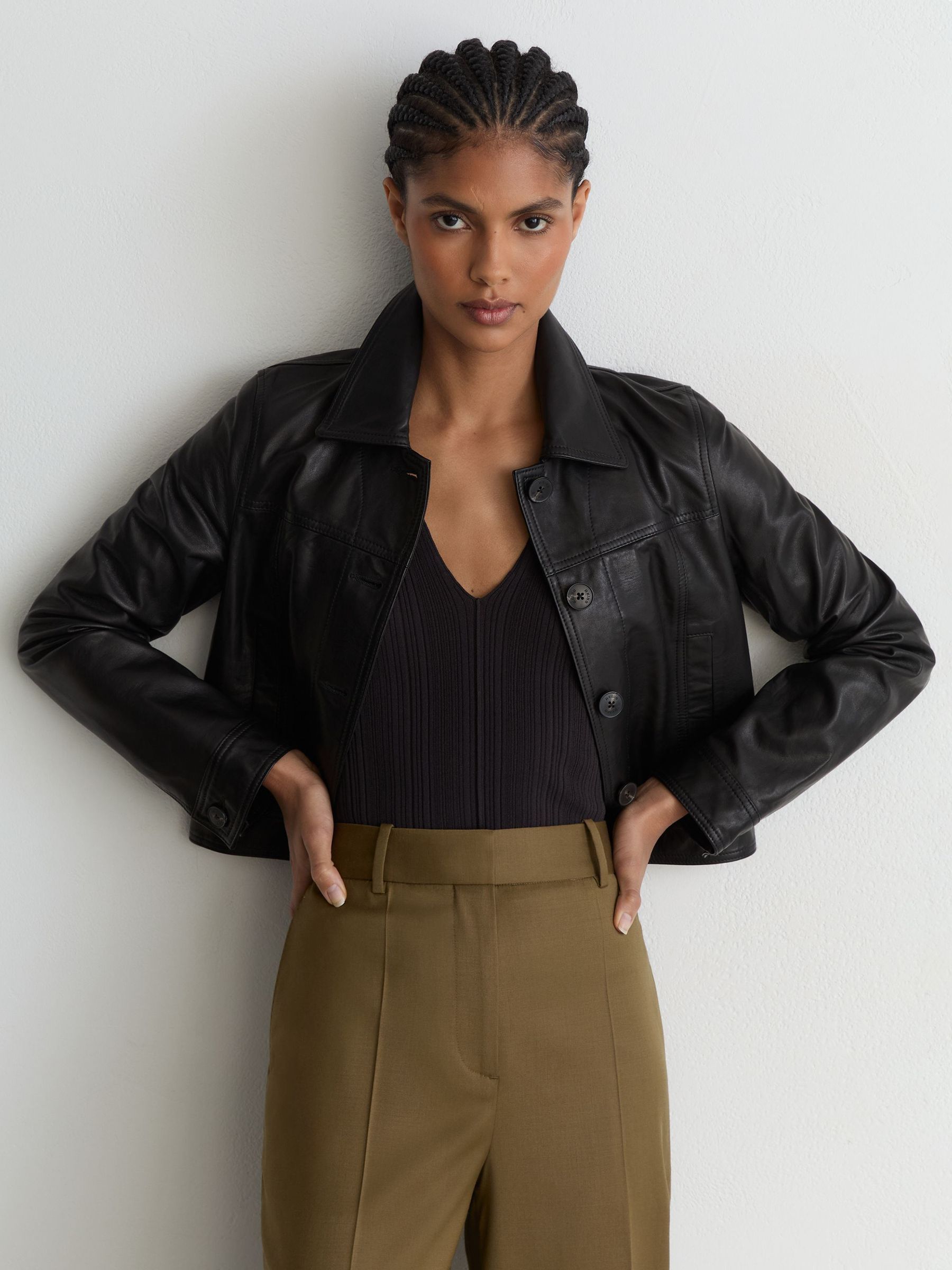 Wool-Blend Wide-Leg Trousers in Khaki - Image 6 of 7