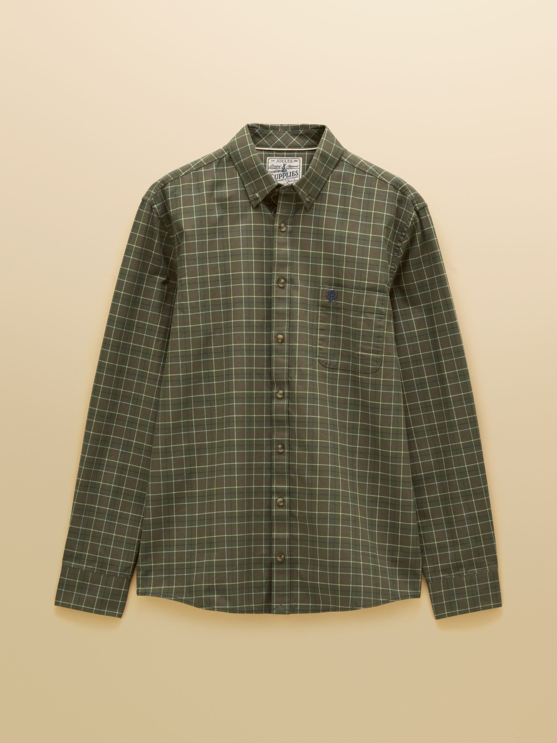 Khaki Green Checked Classic Fit Cotton Oxford Shirt - Image 11 of 11