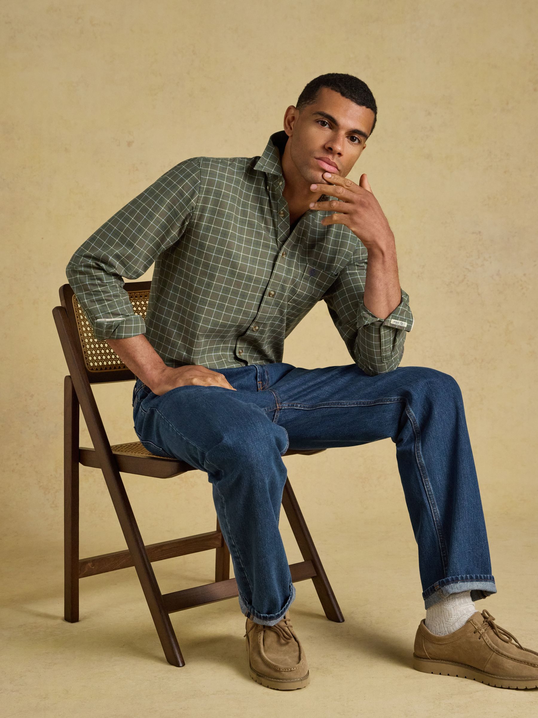 Khaki Green Checked Classic Fit Cotton Oxford Shirt - Image 4 of 11