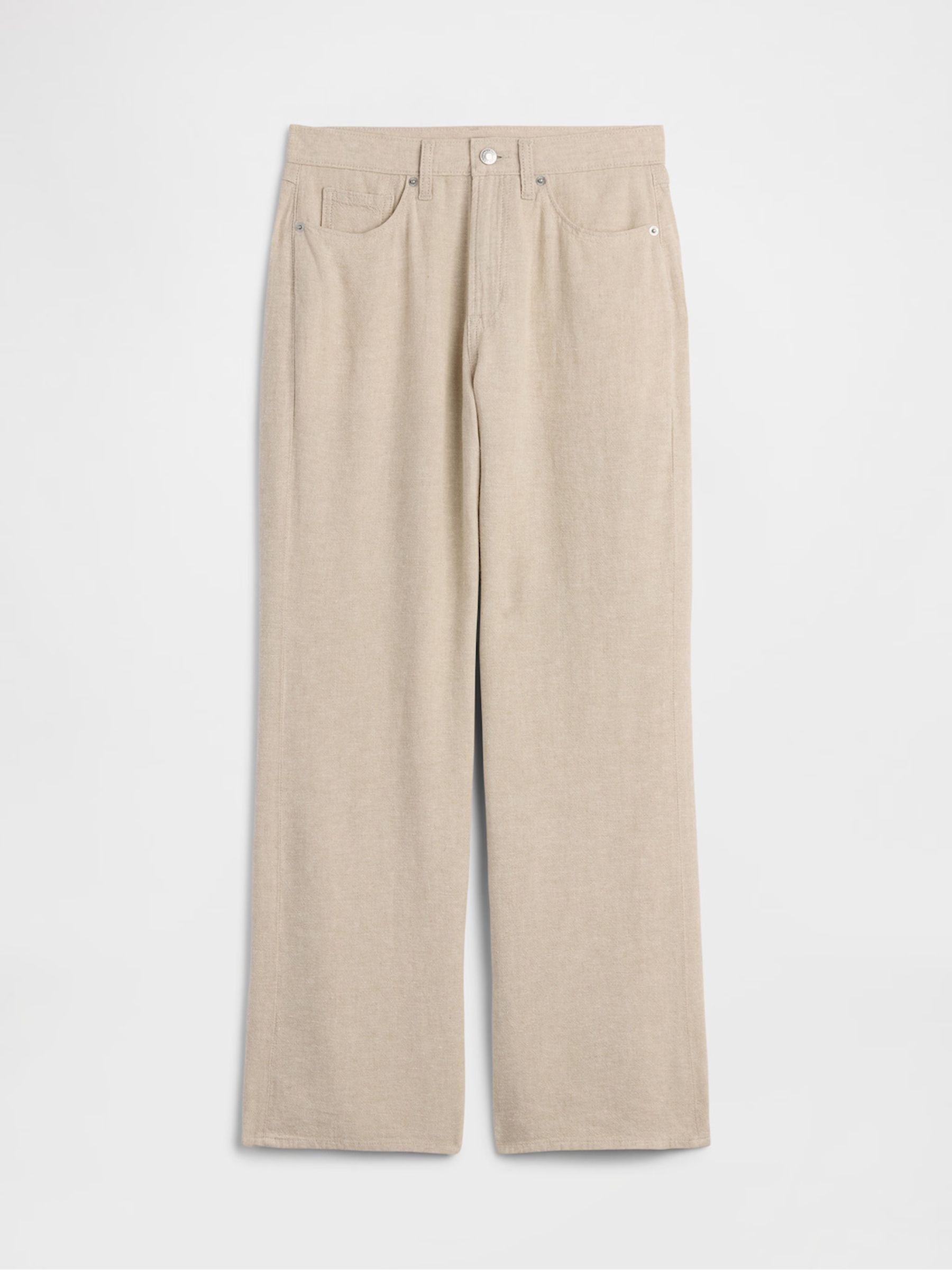 Beige High Waisted Linen-Blend Wide-Leg Trousers - Image 7 of 7 Beige High Waisted Linen-Blend Wide-Leg Trousers - Image 7 of 7