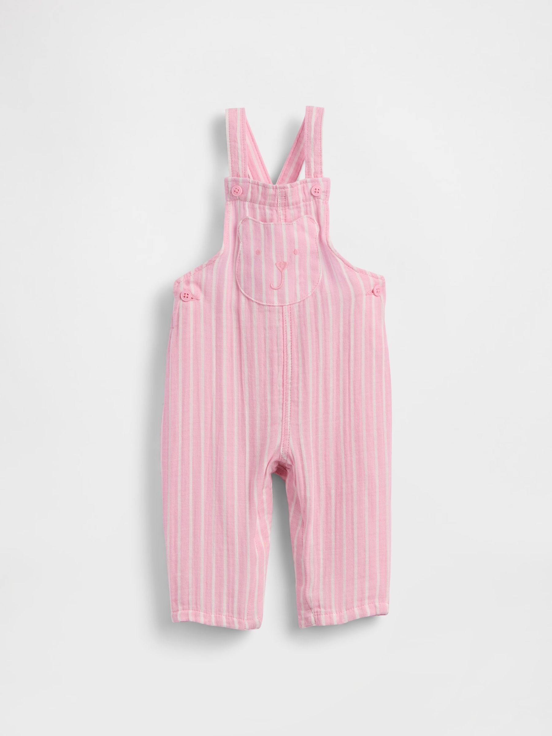 Pink stripe Cotton-Gauze Brannan Bear Overalls - Image 1 of 2
