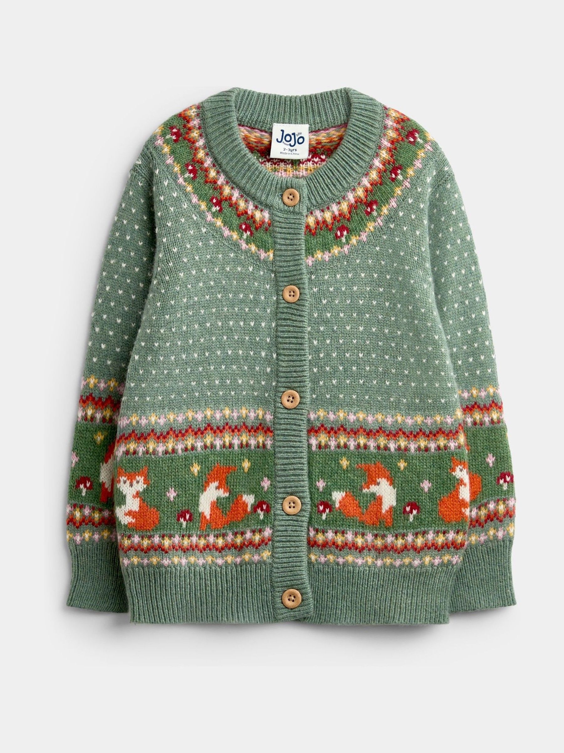 Sage Green Fox Fairisle Cardigan - Image 1 of 4