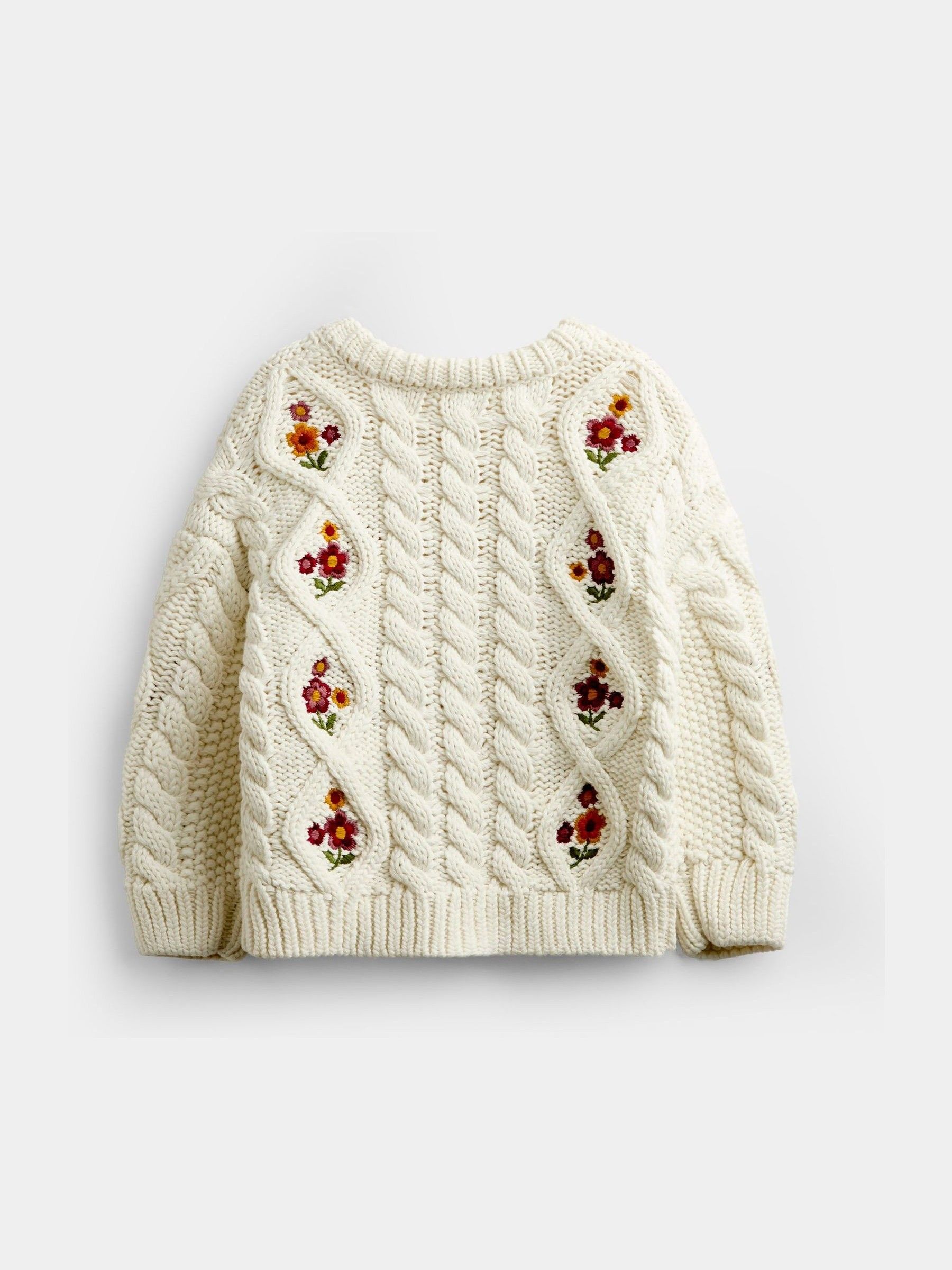 Cream Floral Embroidered Chunky Cable Knit Cardigan - Image 2 of 4 Cream Floral Embroidered Chunky Cable Knit Cardigan - Image 2 of 4