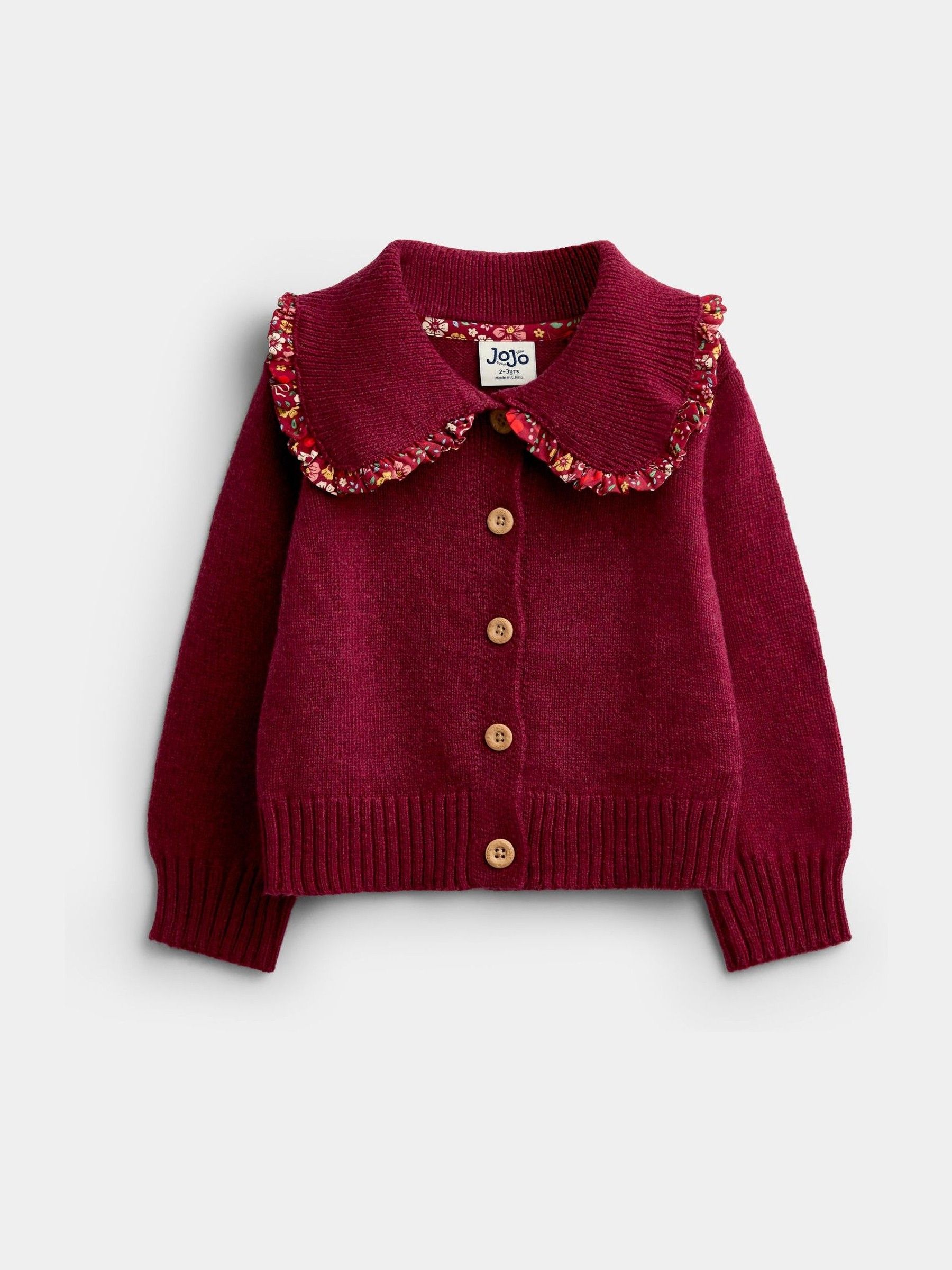 Burgundy Floral Frill Collar Cardigan - Image 1 of 4