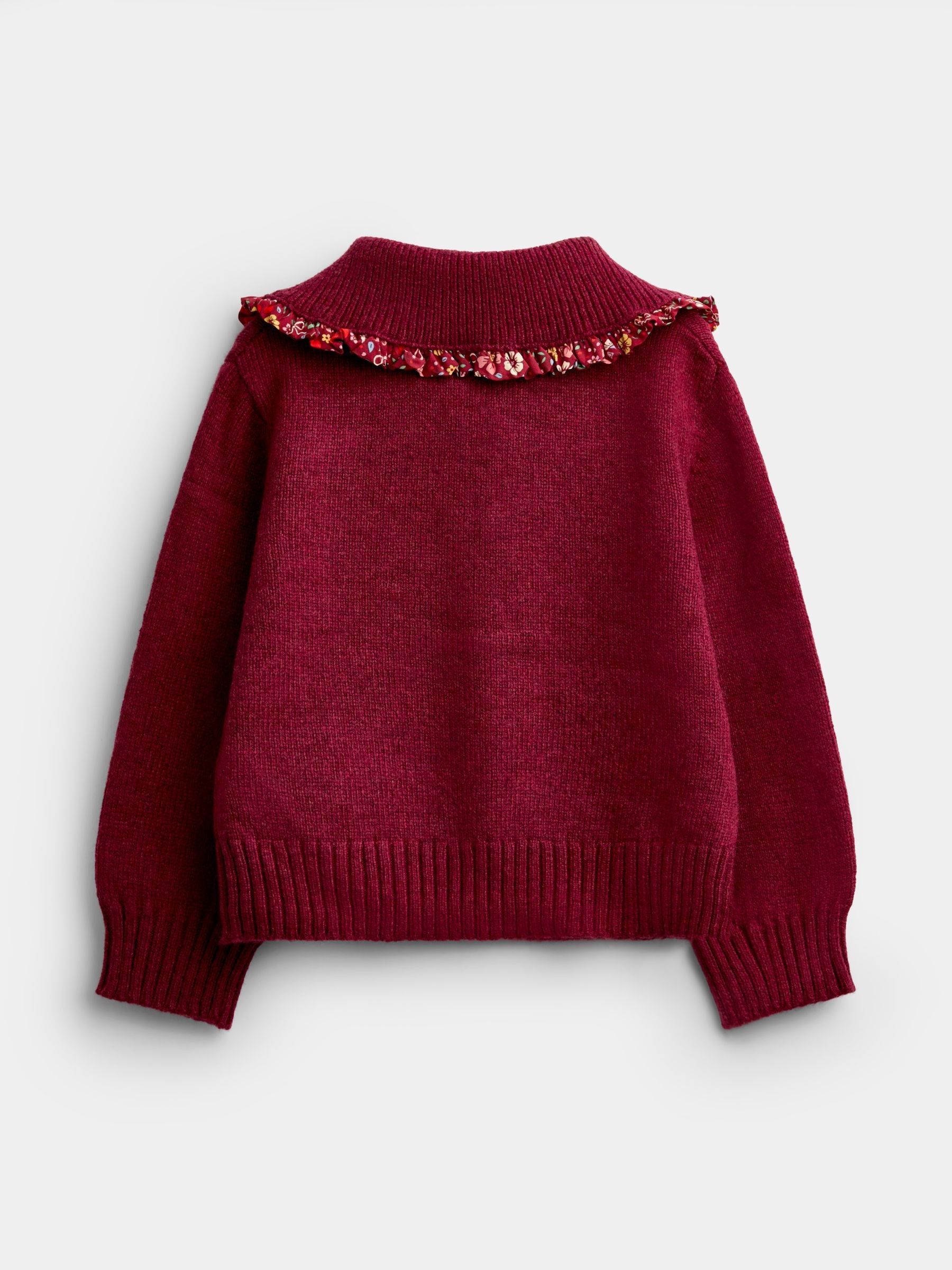 Burgundy Floral Frill Collar Cardigan - Image 2 of 4