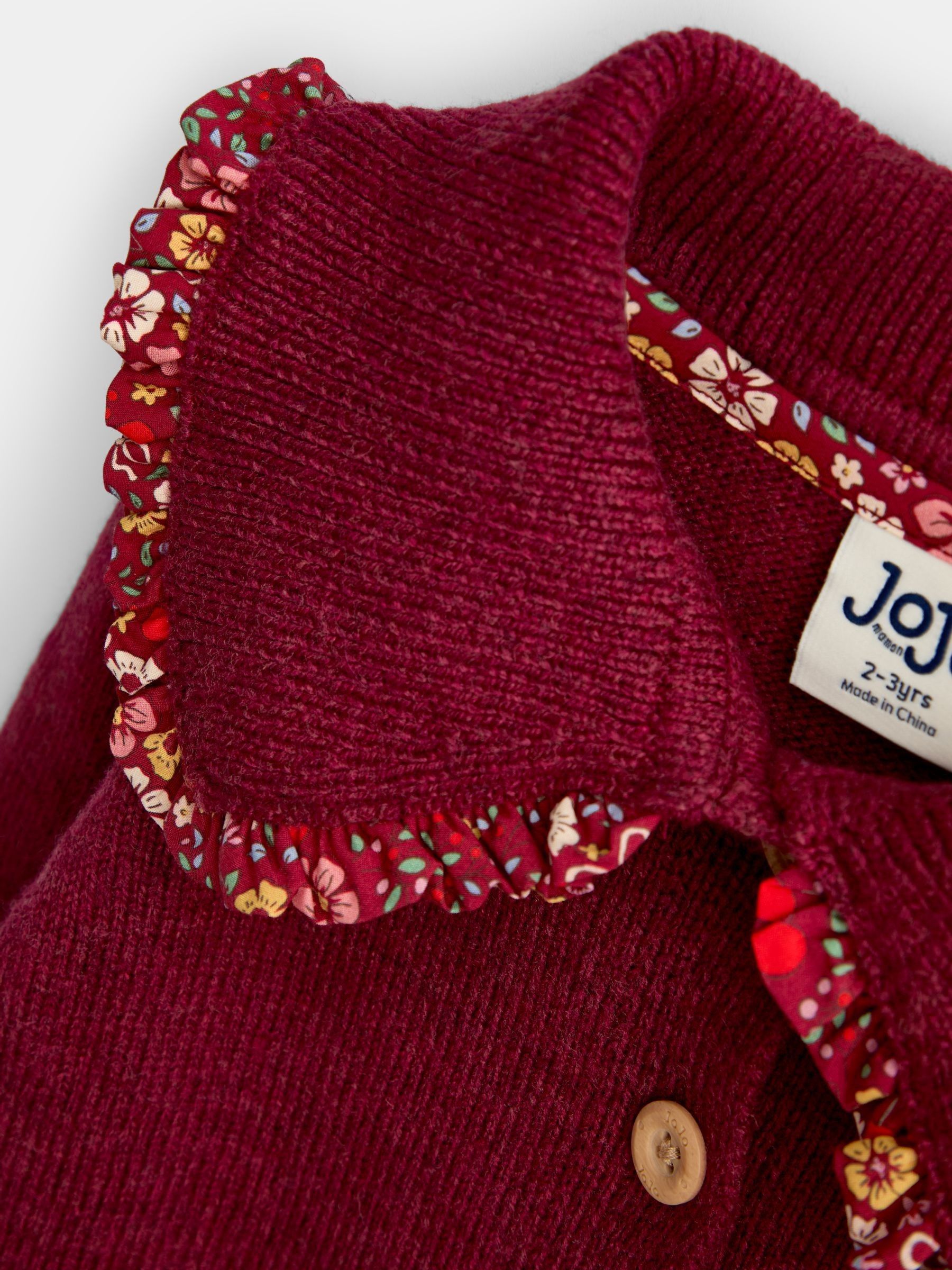 Burgundy Floral Frill Collar Cardigan - Image 3 of 4