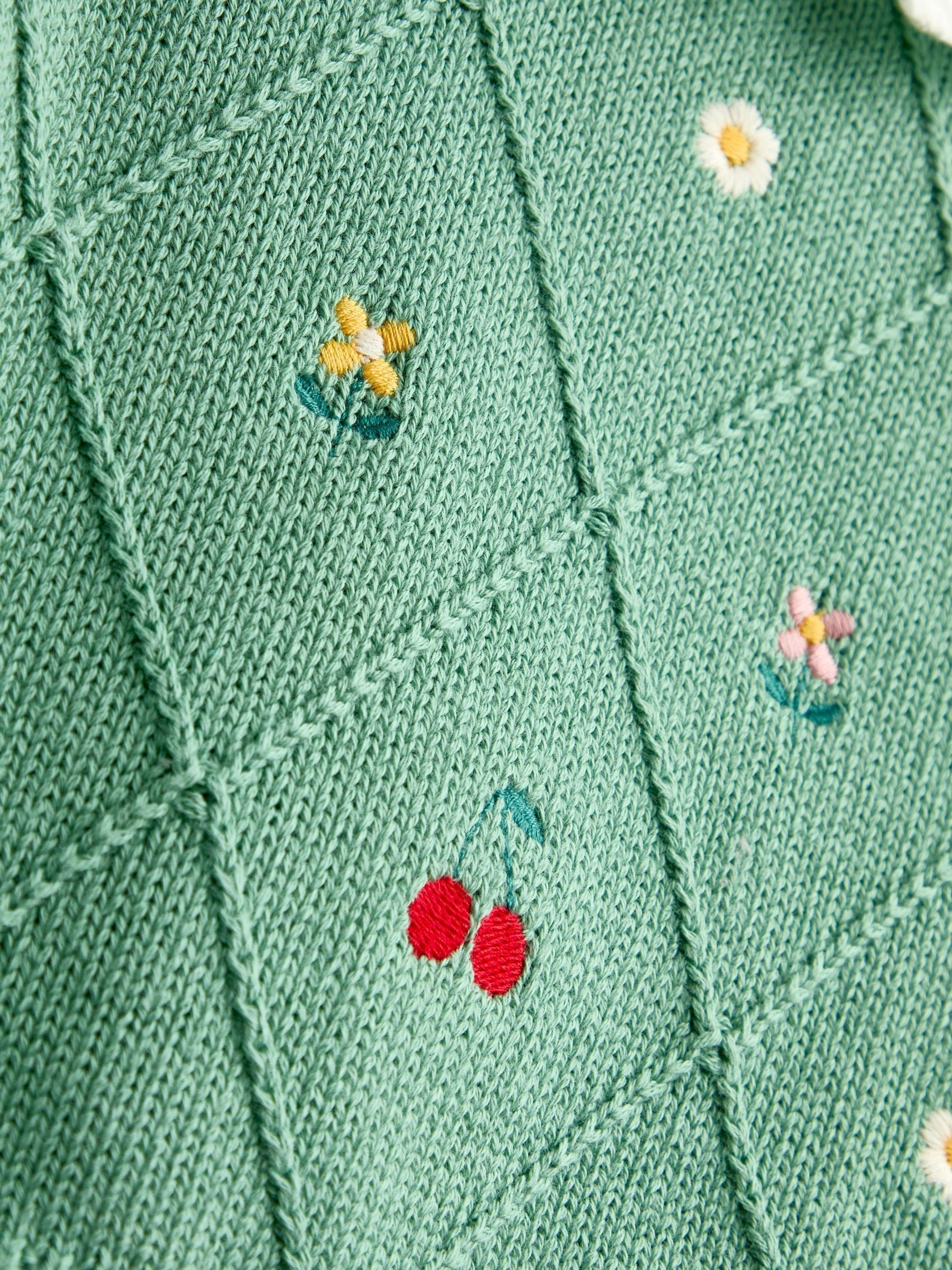 Sage Green Cherry Woven & Knit Embroidered Collar Top - Image 4 of 4