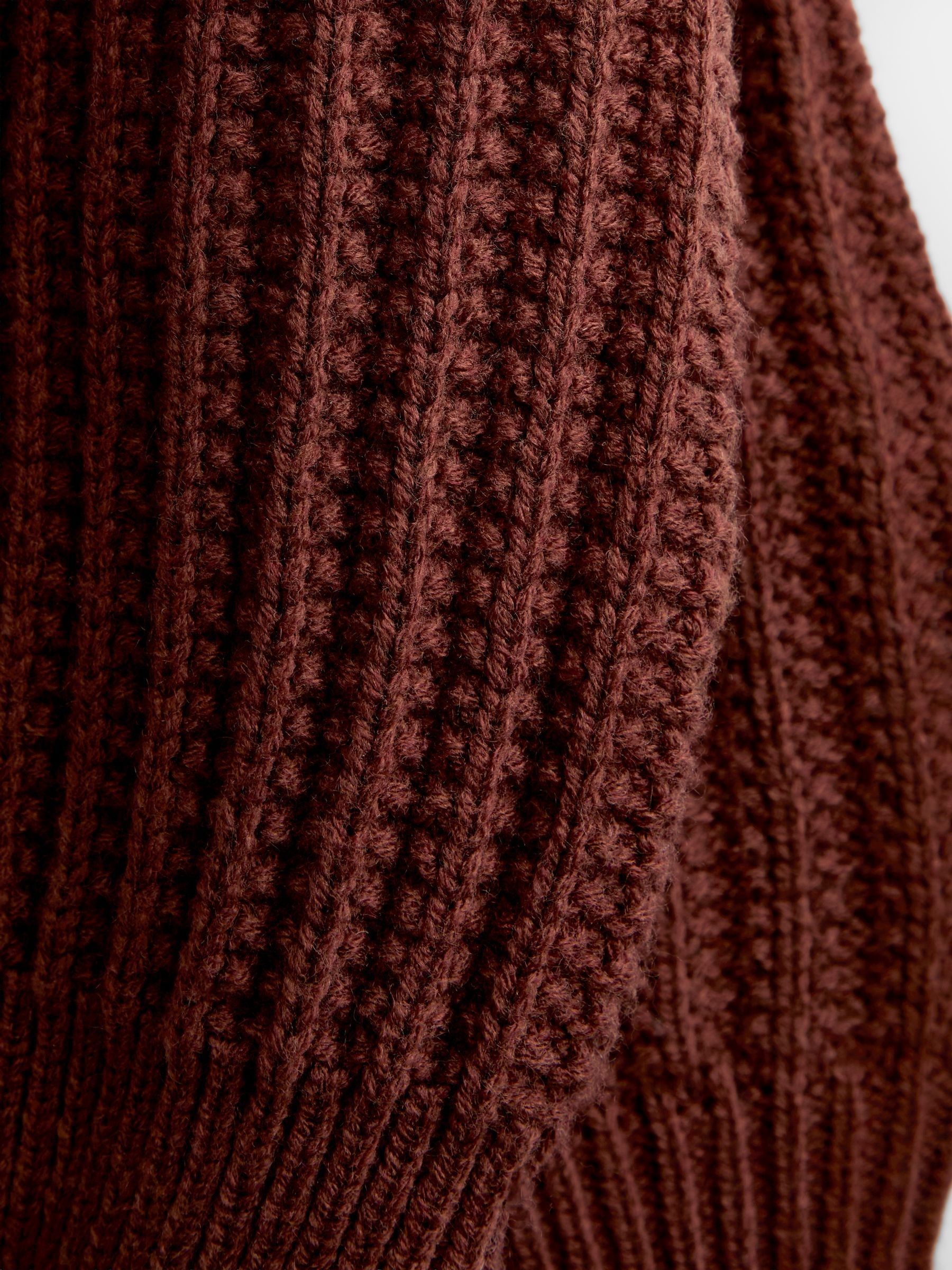 Mid Brown Floral Embroidered Rib Knit Cardigan - Image 4 of 4