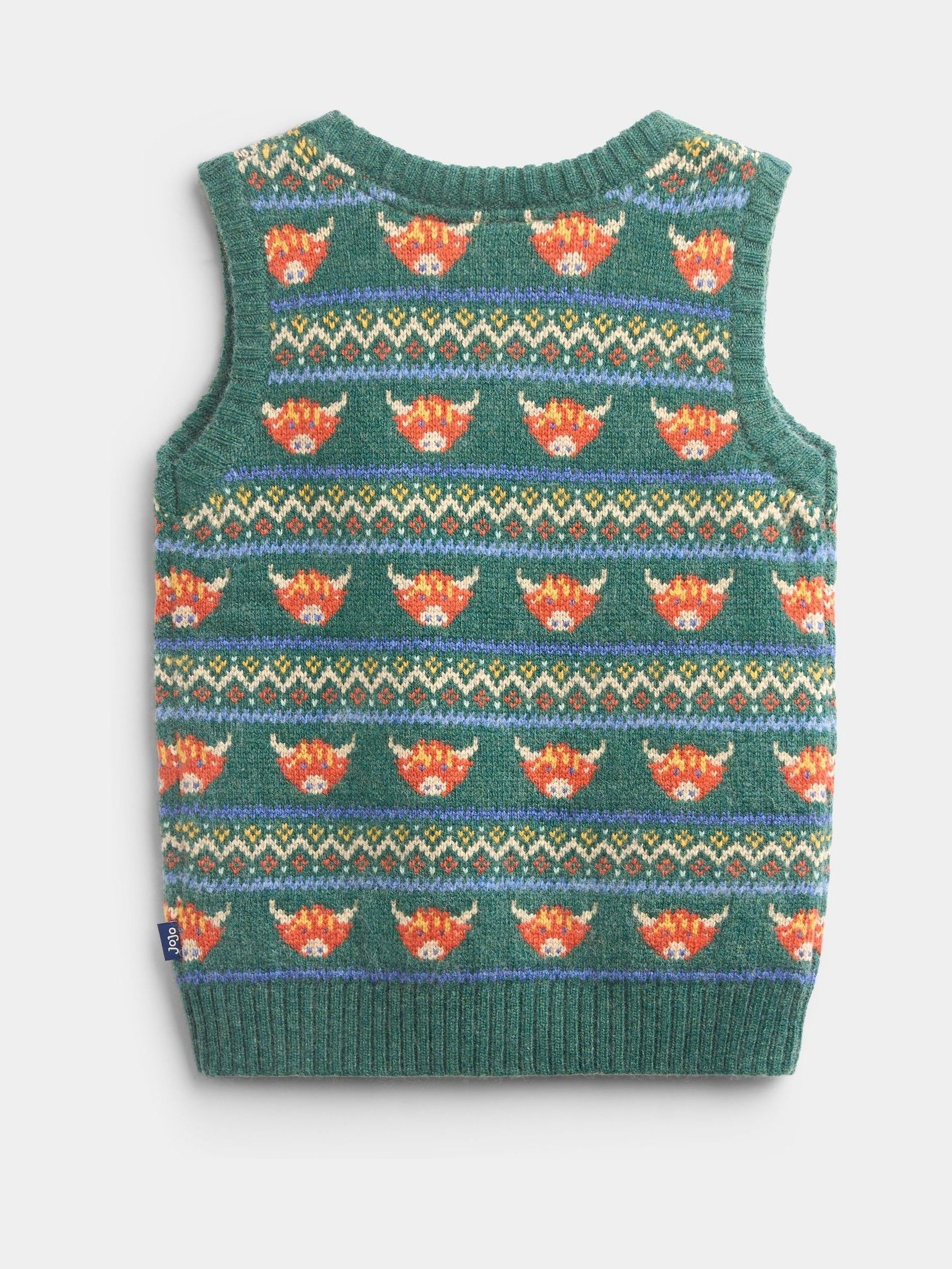 Khaki Green Highland Cow Fairisle Knitted Tank Top - Image 2 of 4