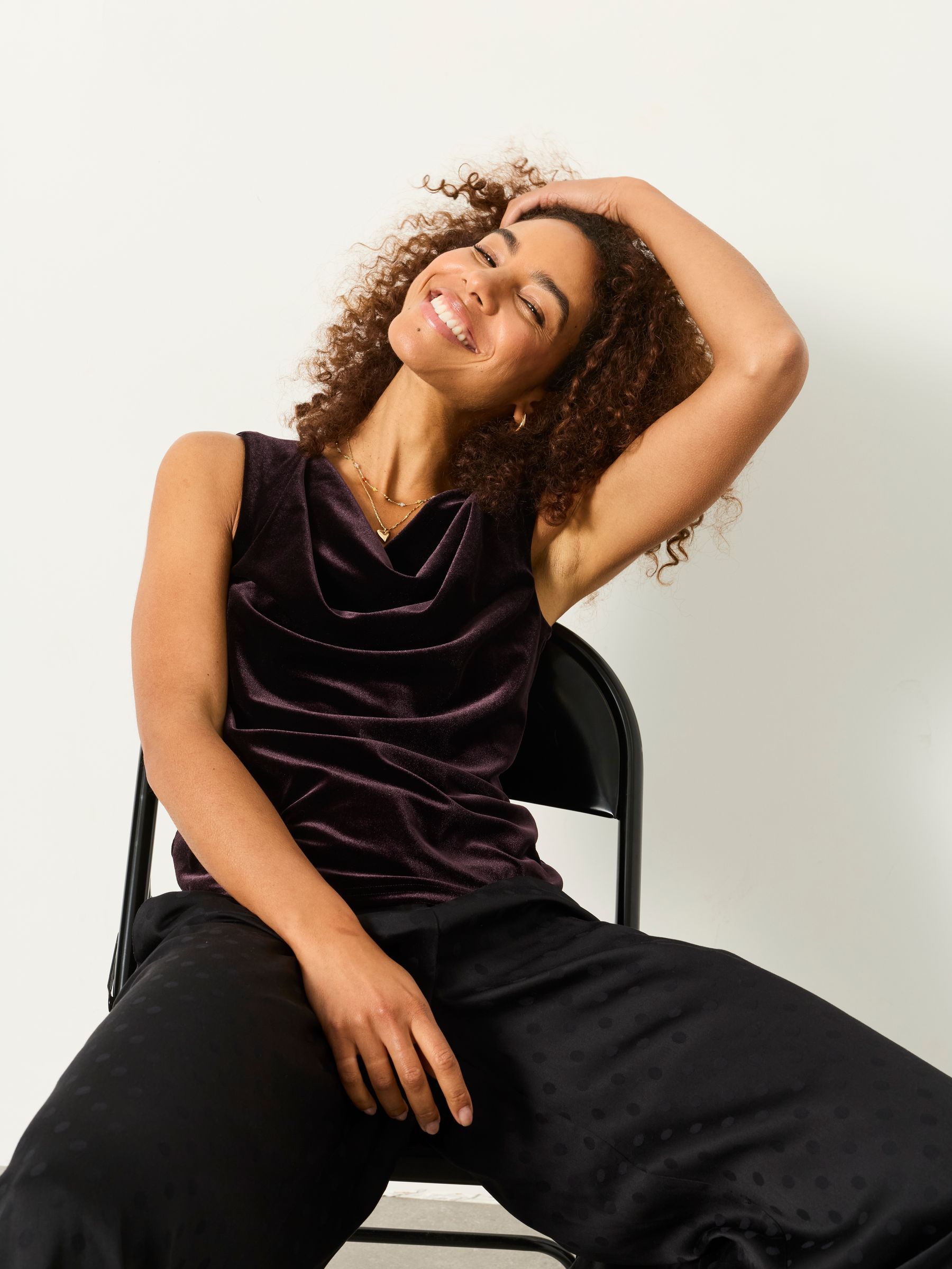Lola Purple Sleeveless Velvet Cowl Neck Top - Image 3 of 5