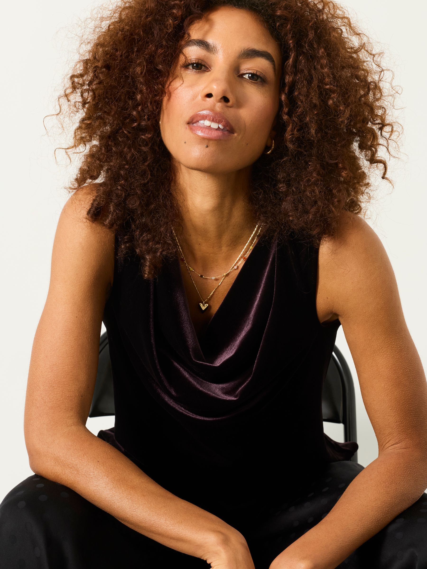 Lola Purple Sleeveless Velvet Cowl Neck Top - Image 4 of 5