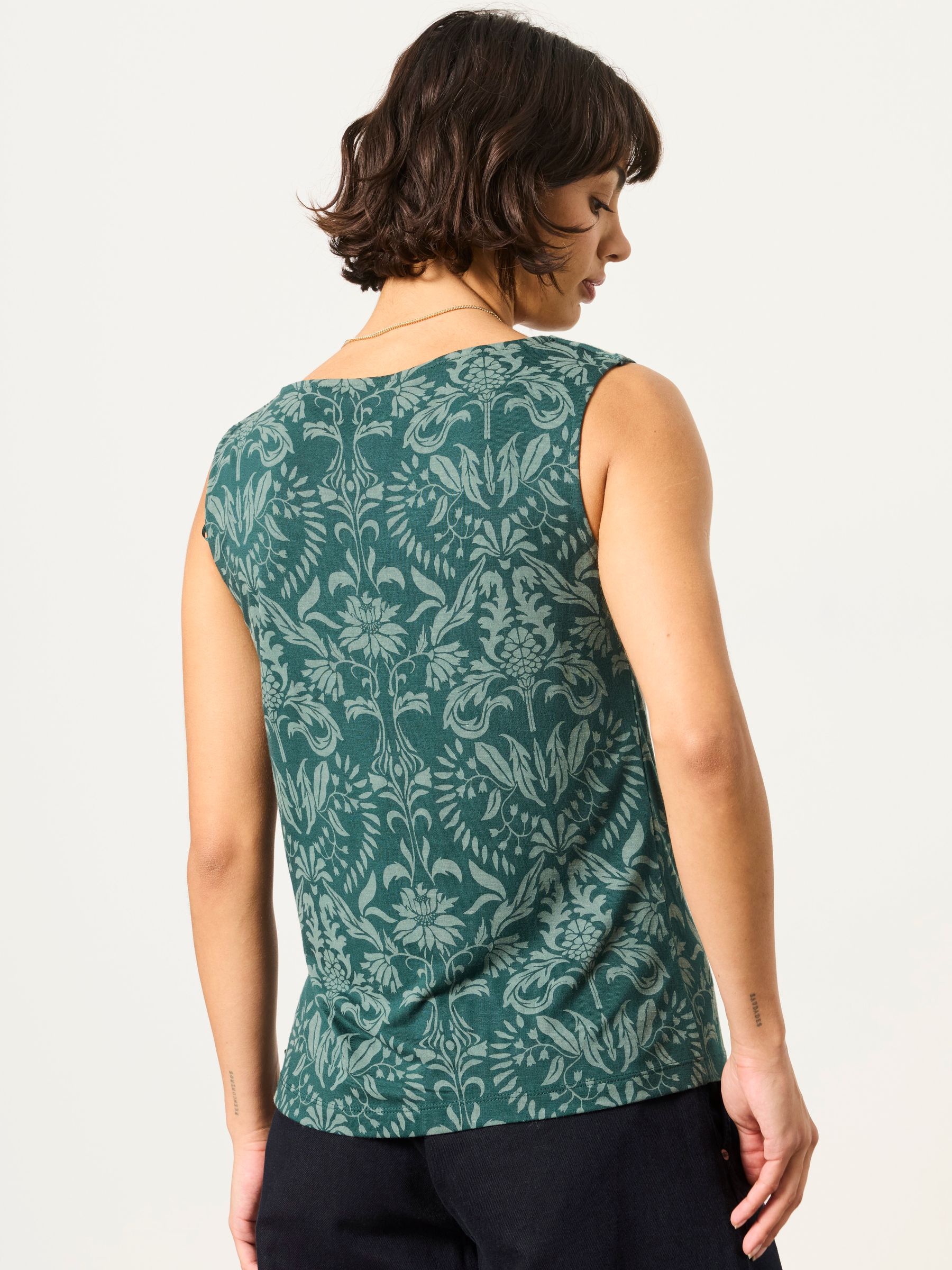 Lola Teal Blue Damask Sleeveless Cowl Neck Top - Image 2 of 4 Lola Teal Blue Damask Sleeveless Cowl Neck Top - Image 2 of 4
