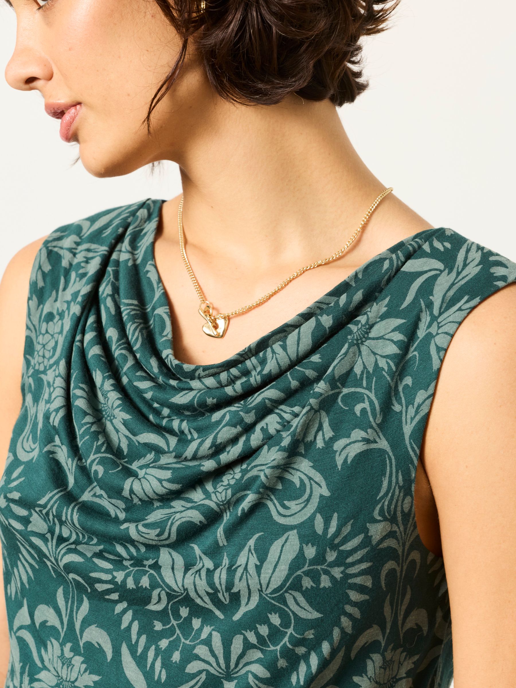 Lola Teal Blue Damask Sleeveless Cowl Neck Top - Image 4 of 4