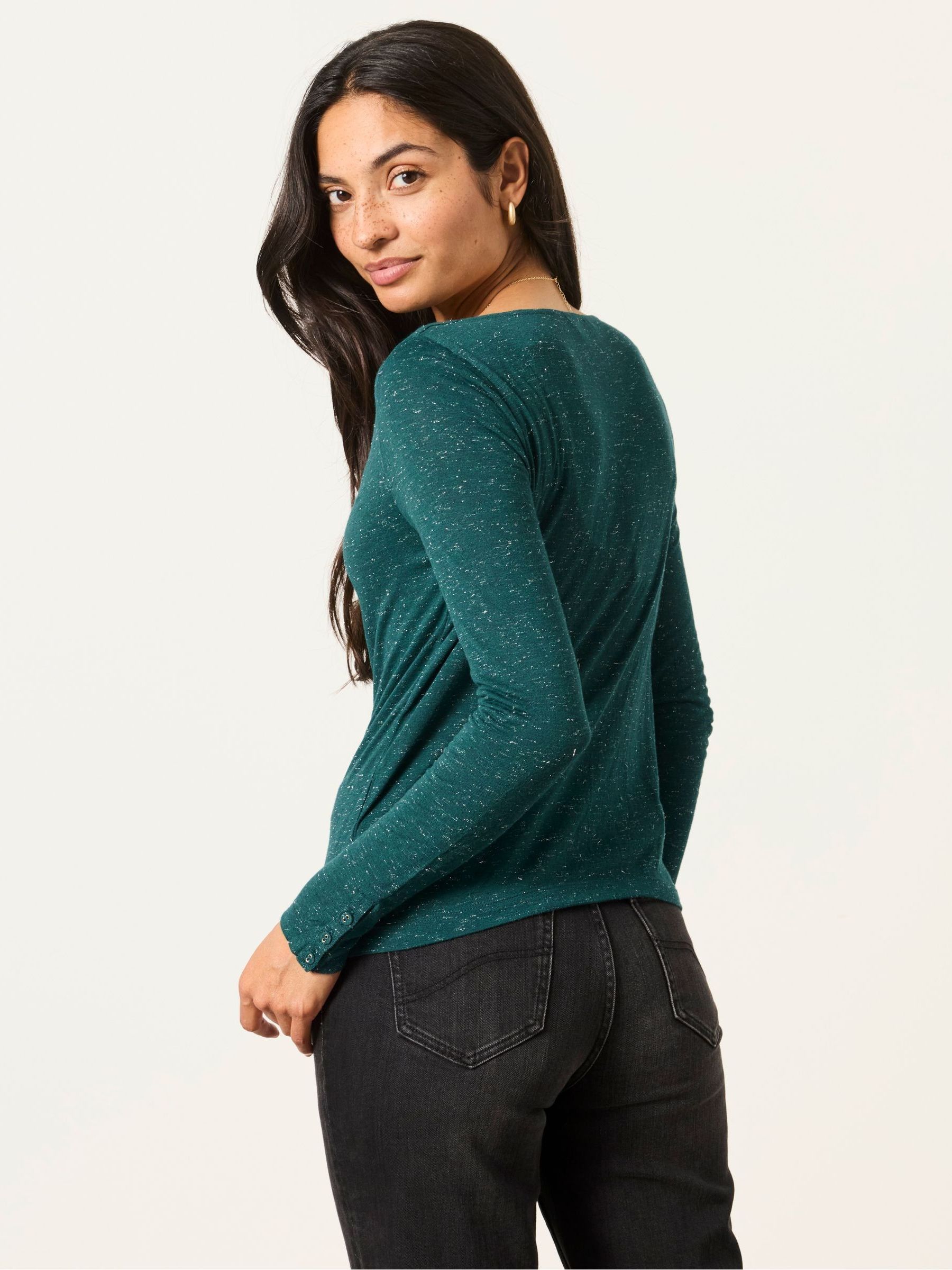 Lola Teal Blue Sparkle Cowl Neck Long Sleeve Top - Image 2 of 5