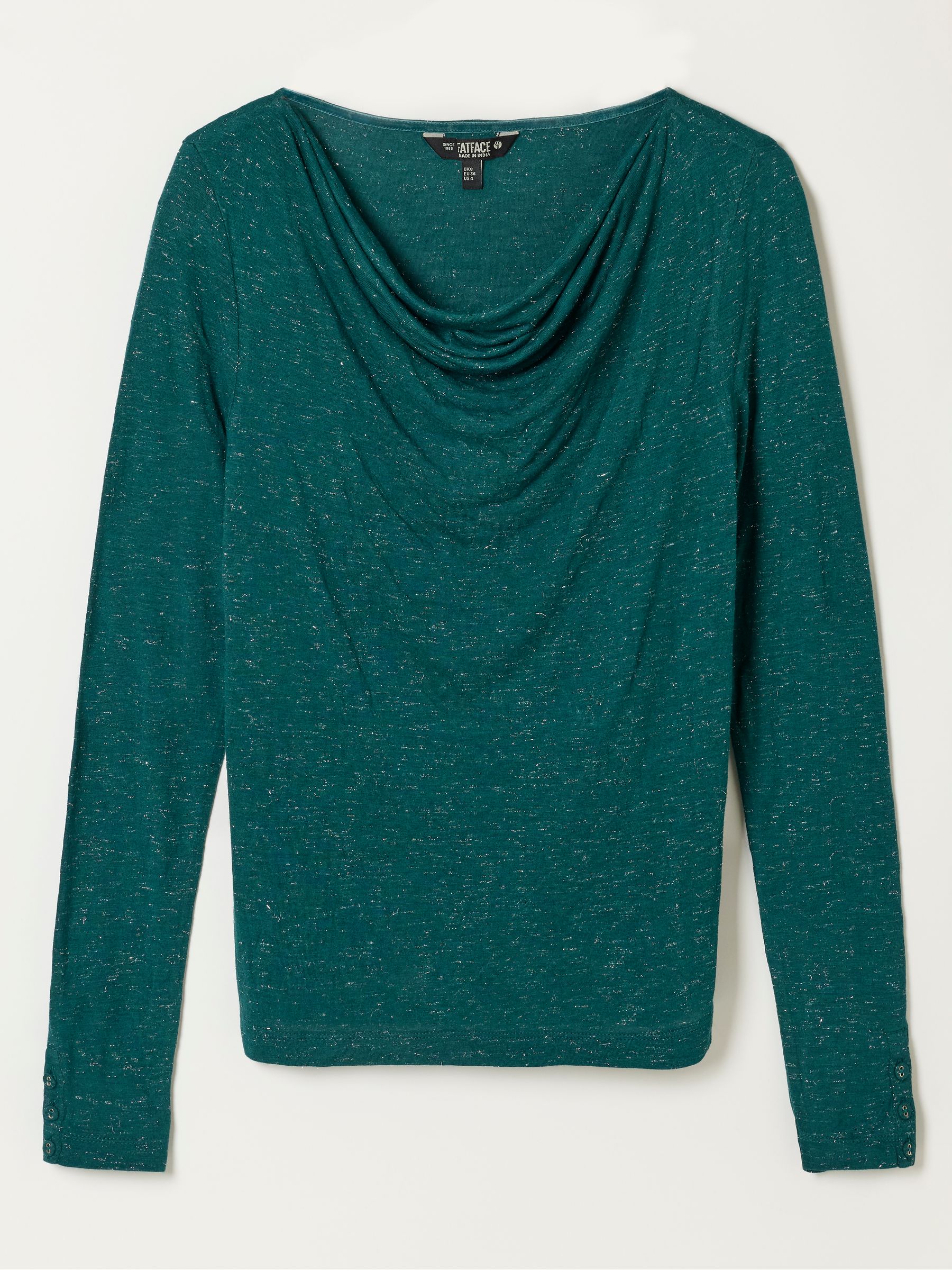 Lola Teal Blue Sparkle Cowl Neck Long Sleeve Top - Image 5 of 5