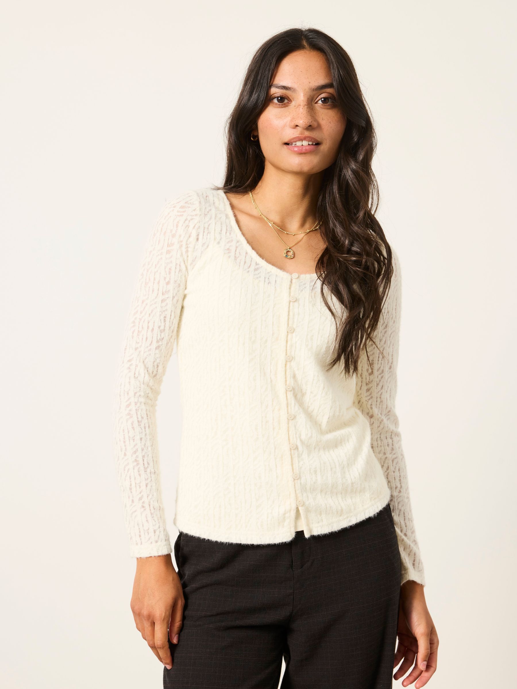 Bethan 2 in 1 Ivory Lace Button Up Top with Jersey Cami - Image 1 of 7