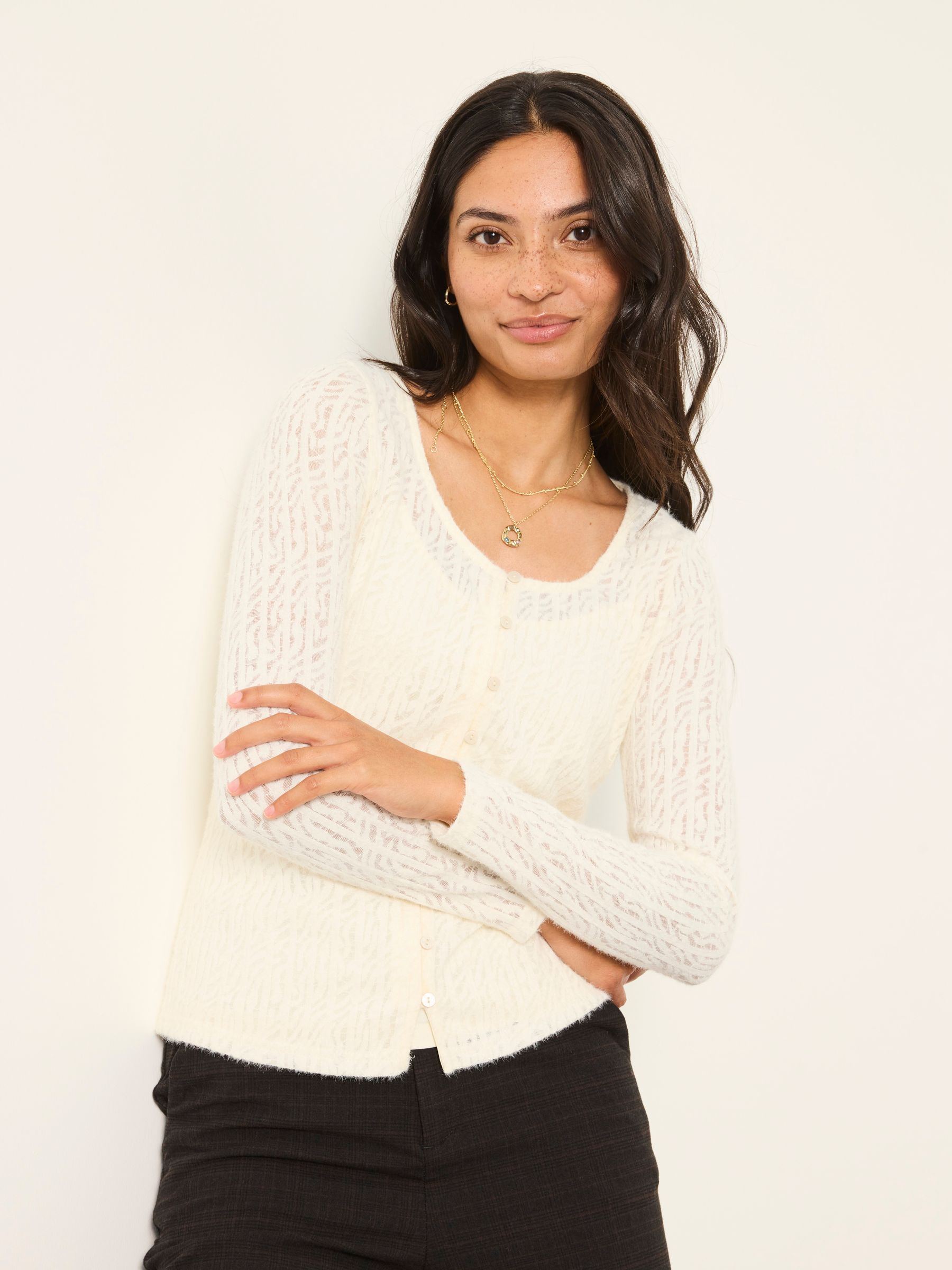 Bethan 2 in 1 Ivory Lace Button Up Top with Jersey Cami - Image 5 of 7