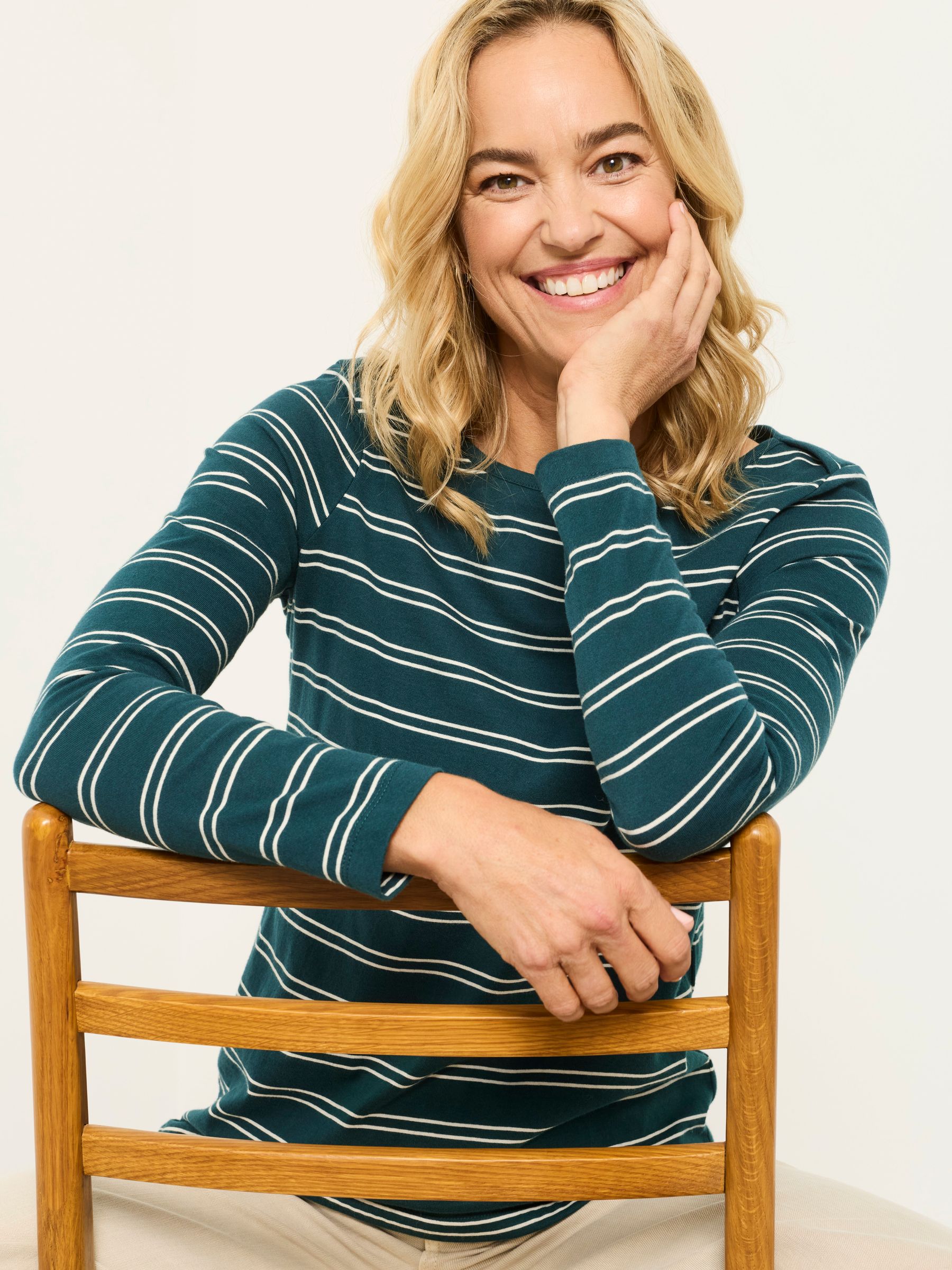 Breton Teal Blue Long Sleeve Stripe T-Shirt - Image 2 of 5