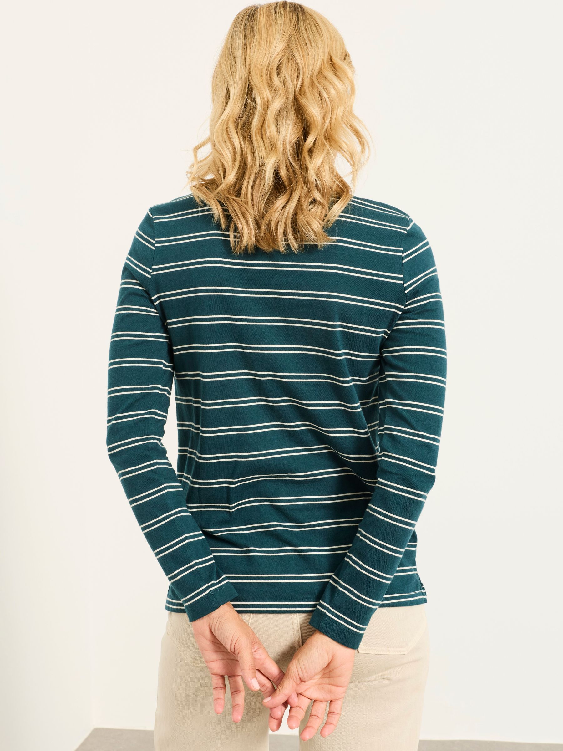 Breton Teal Blue Long Sleeve Stripe T-Shirt - Image 4 of 5