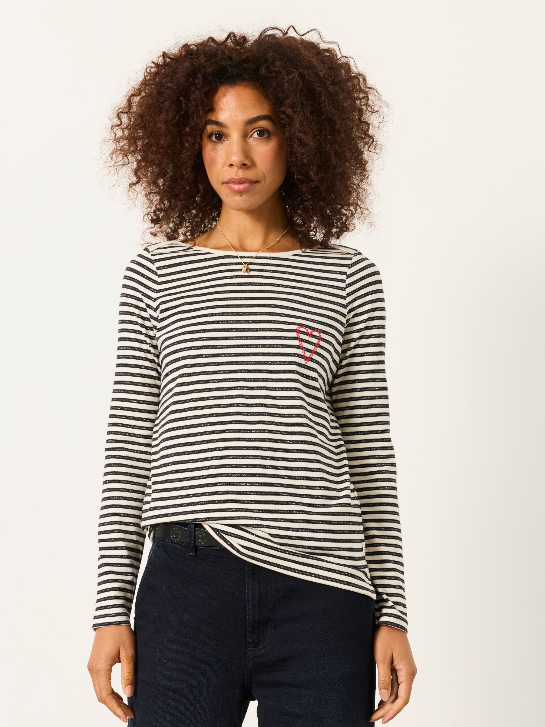 Breton Ivory Metallic Long Sleeve Stripe T-Shirt - Image 1 of 6