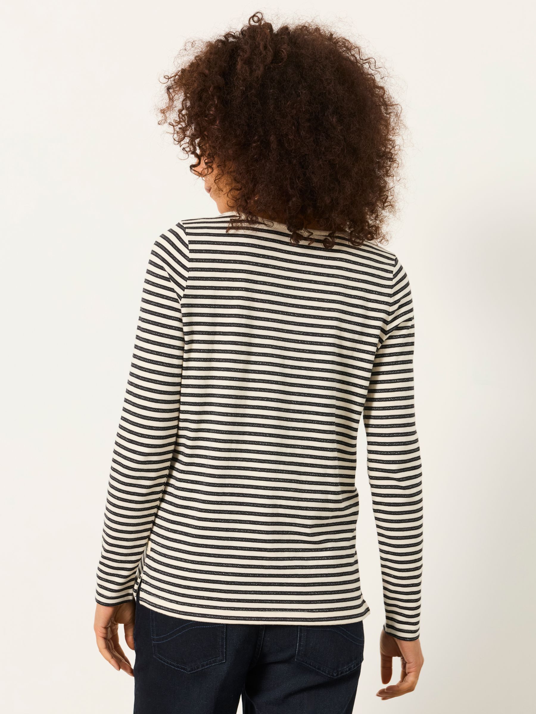 Breton Ivory Metallic Long Sleeve Stripe T-Shirt - Image 2 of 6