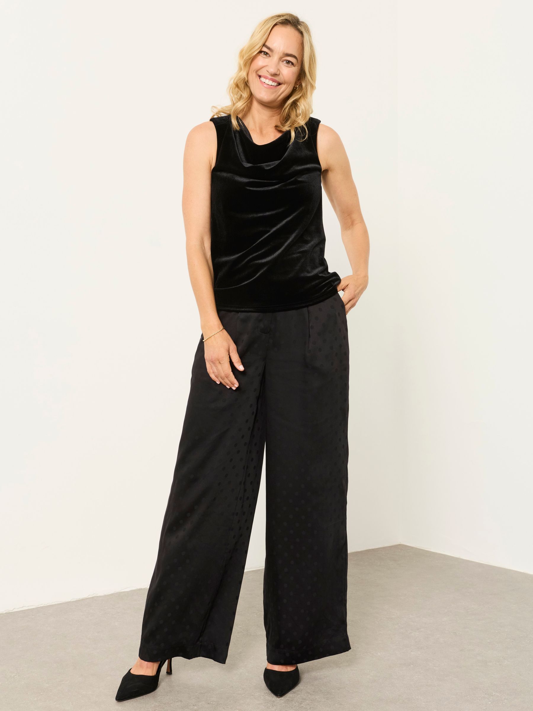 Lola Black Sleeveless Velvet Cowl Neck Top - Image 4 of 6