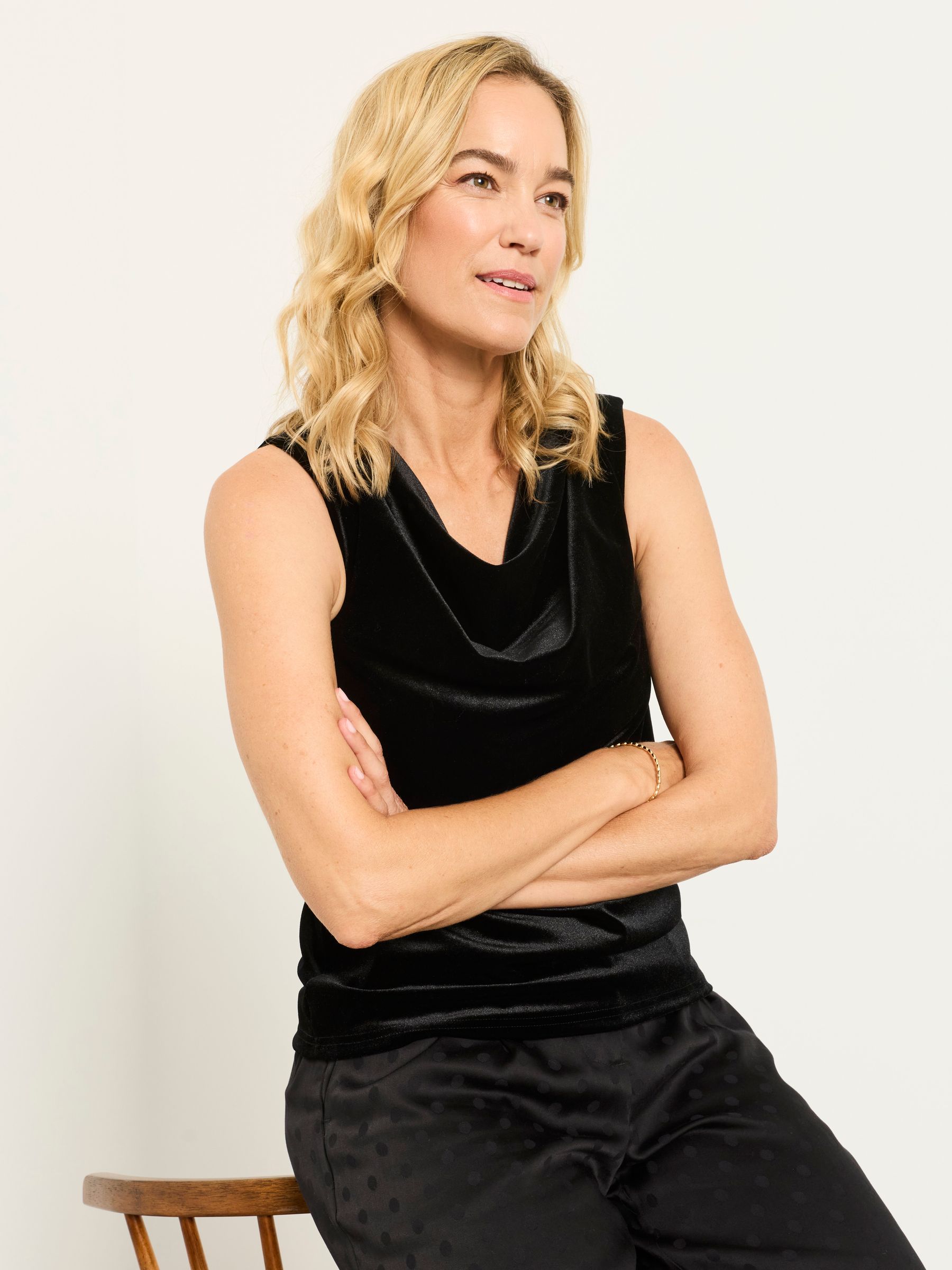 Lola Black Sleeveless Velvet Cowl Neck Top - Image 5 of 6