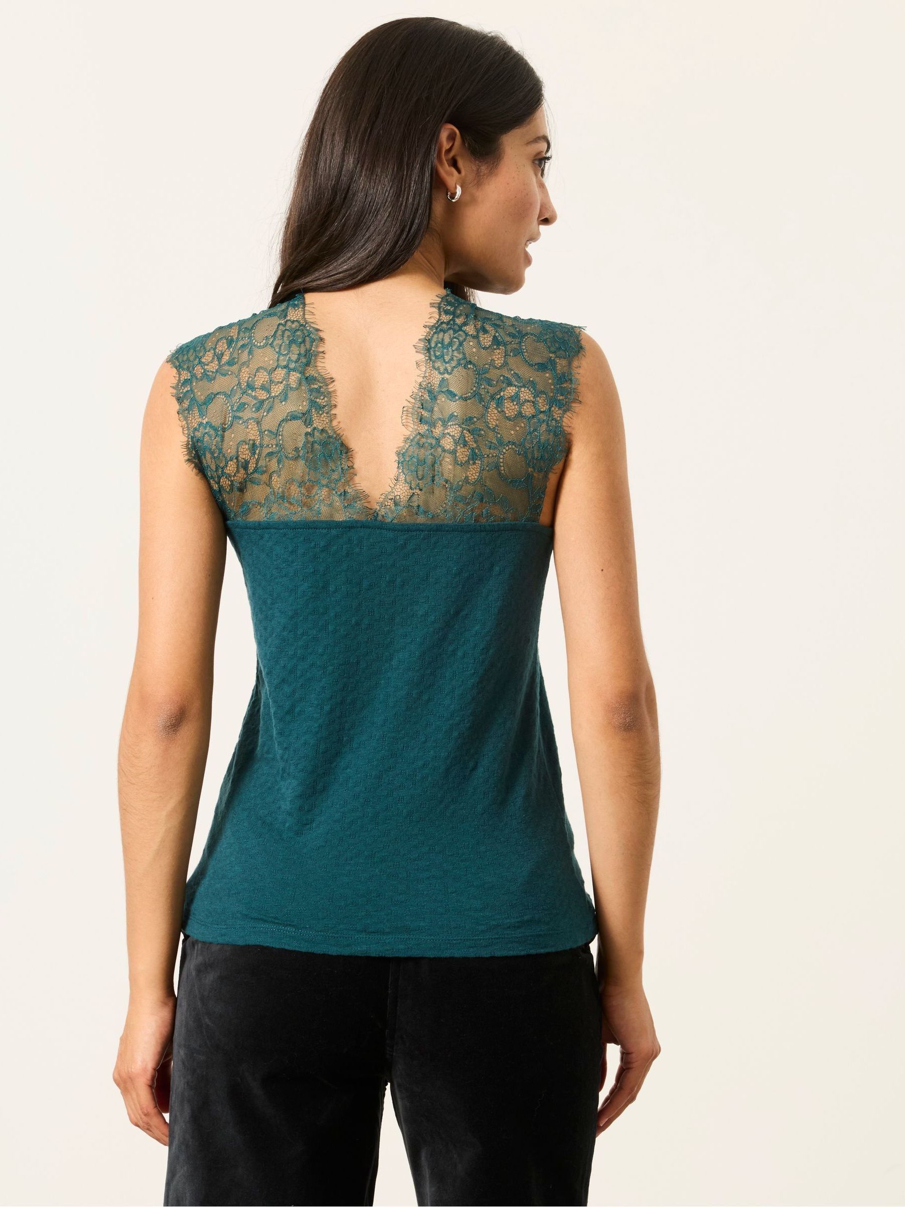 Lexi Teal Blue Lace Shoulder Sleeveless Top - Image 2 of 6