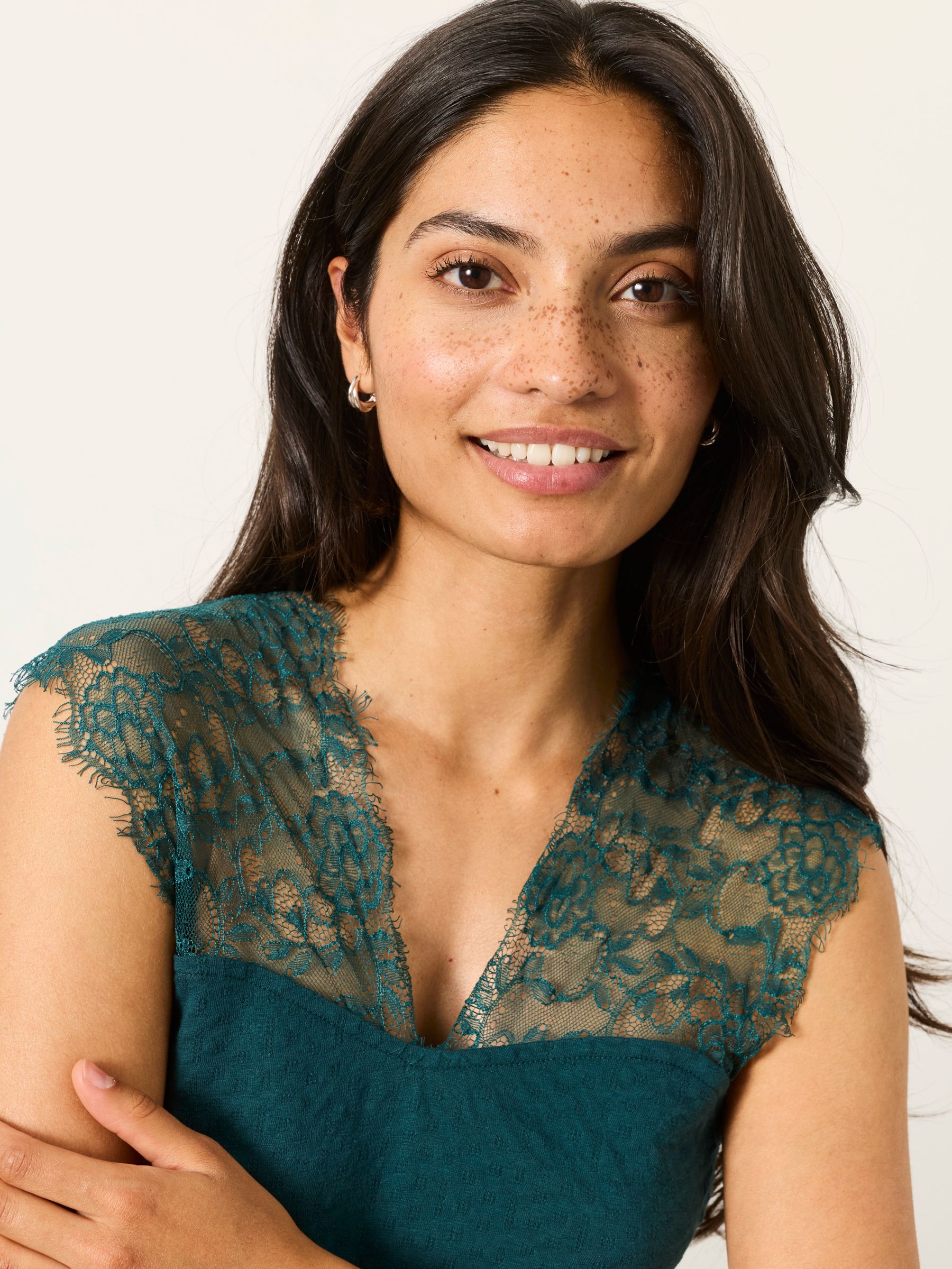 Lexi Teal Blue Lace Shoulder Sleeveless Top - Image 3 of 6
