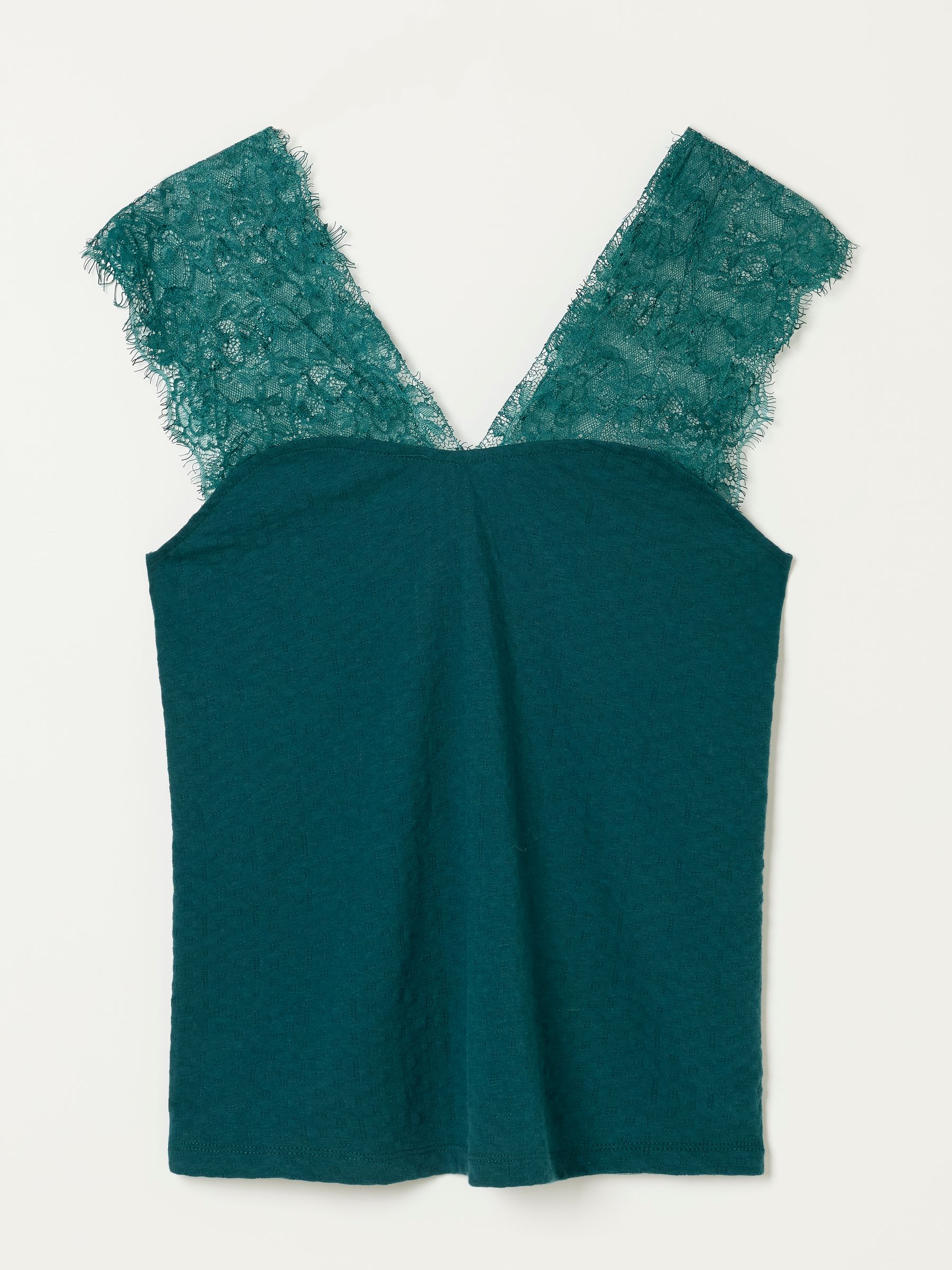 Lexi Teal Blue Lace Shoulder Sleeveless Top - Image 6 of 6
